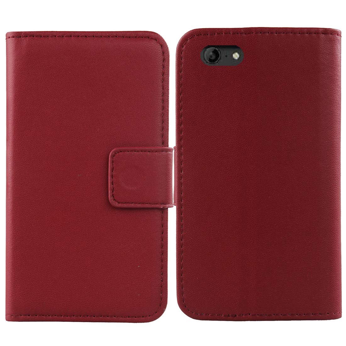 Genuine Leather Case for Orbic Wonder Factory 5.5 Verizon Prepaid 5.5" Wallet Premium Flip Protection Cover Skin Pouch with Card Slot (Dark Red)