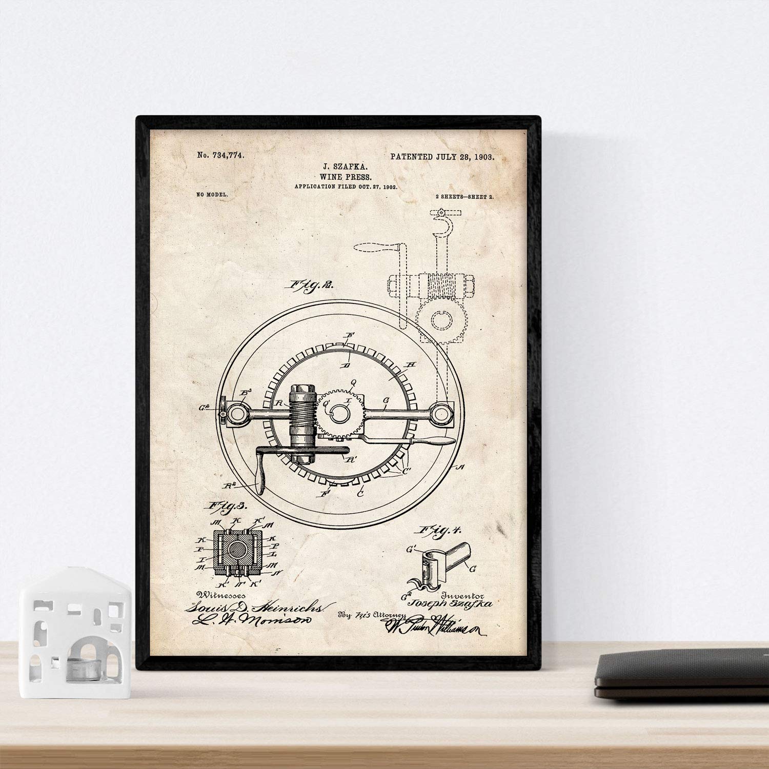 Nacnic Poster with wine Crimping Patent 2. film with old design patent in A3 size and vintage background, Crimping Of Wine 2 - Image 2