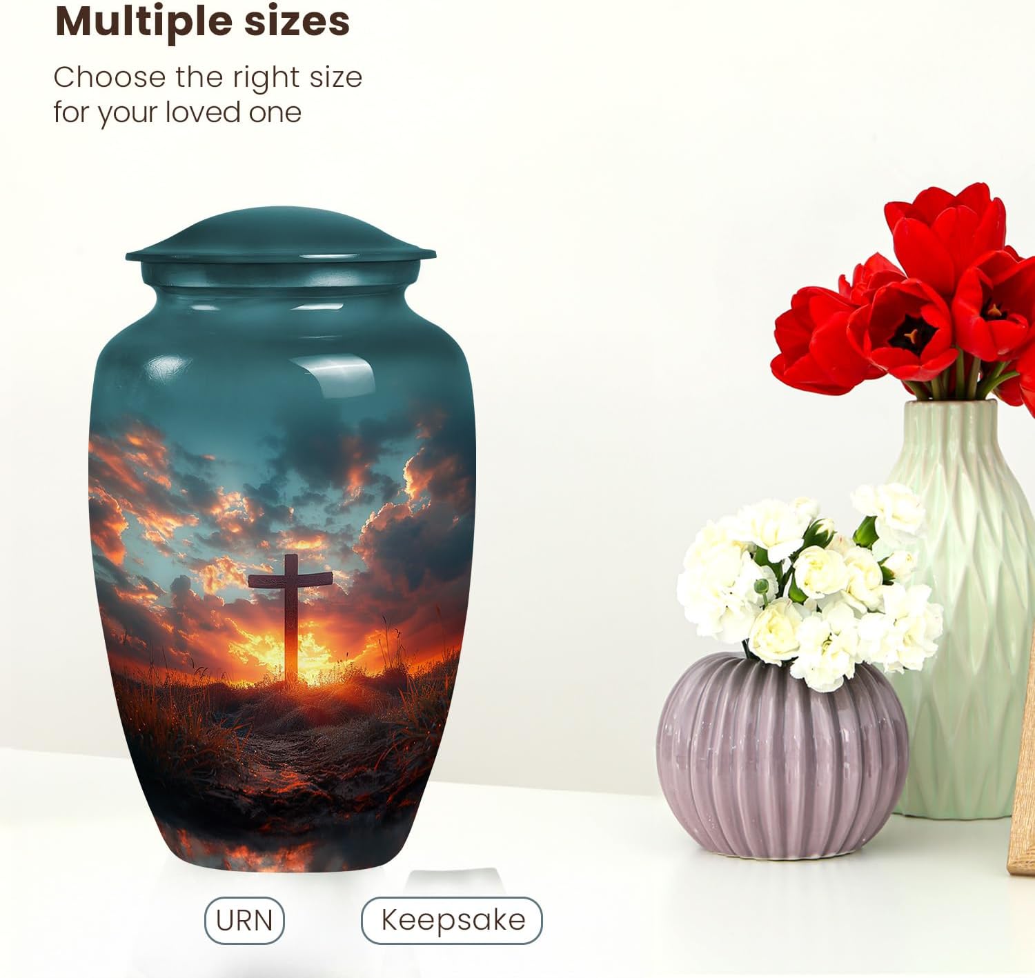 Cross with Sunset Urn for Adult Ashes Male & Female - Burial Urns for Adult Human Ashes - urns for Human ash - Funeral Urn ash Container - (Size - 10inch)