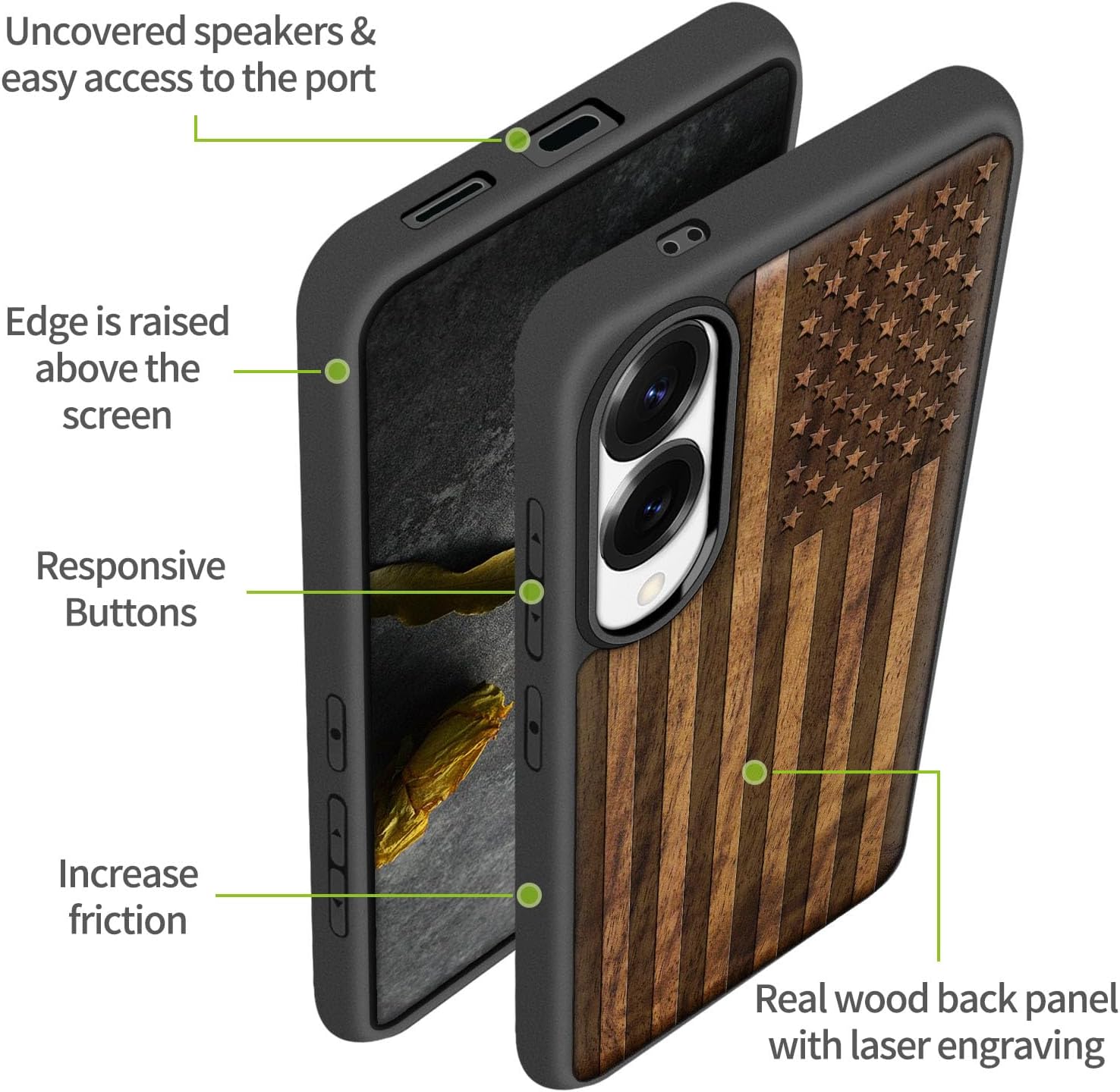 Carveit Magnetic Wooden Case for Samsung Galaxy S25 Edge Case 2025, TPU Shockproof Cover & Wood Artisan Engraved, Compatible with MagSafe Wireless Chargers (American Flag) Walnut