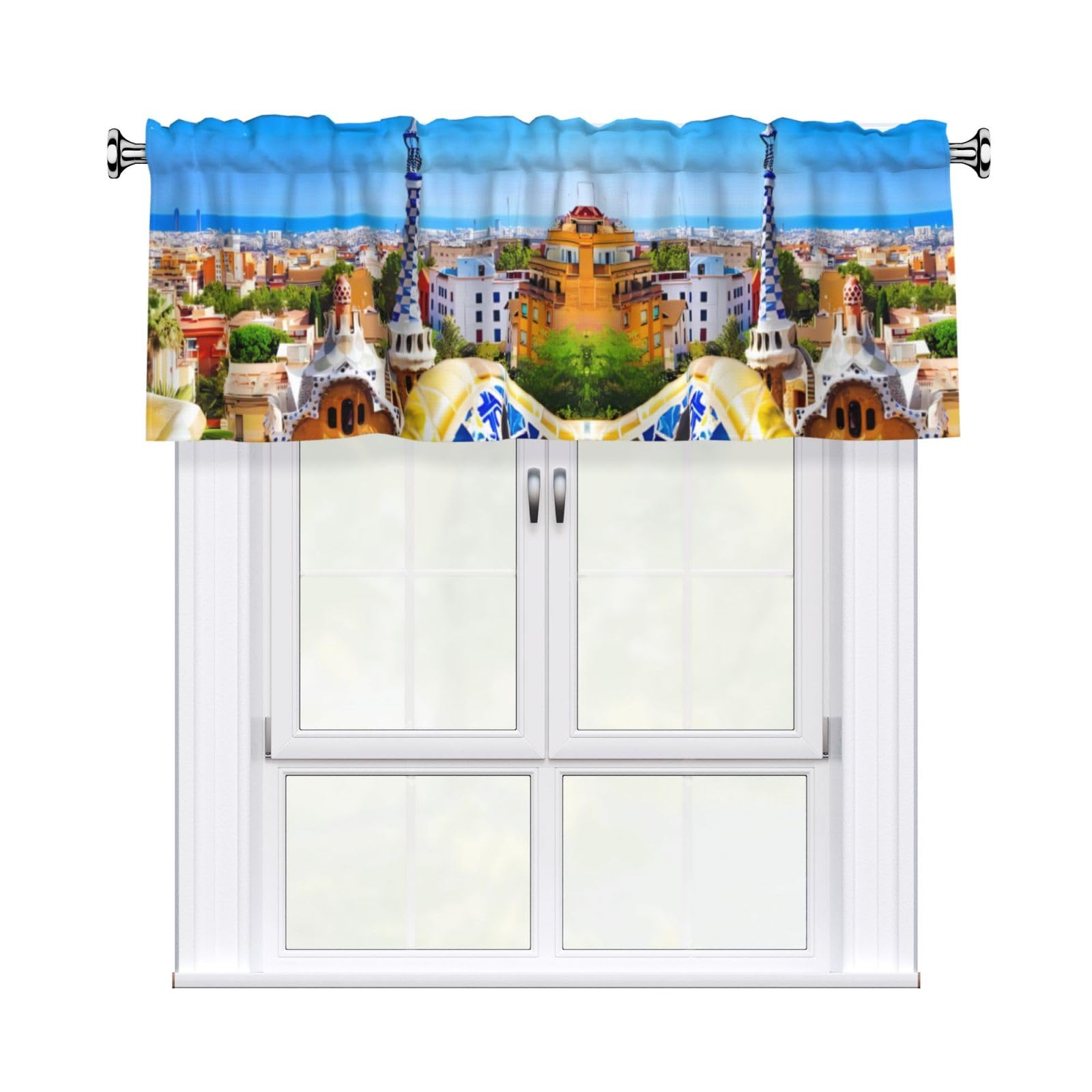 WHJSHOP Park Prints Curtain Valance 54x18 Inch - Peach Skin Window Layer with Delicate Print, Filtered Light for Kitchen Use