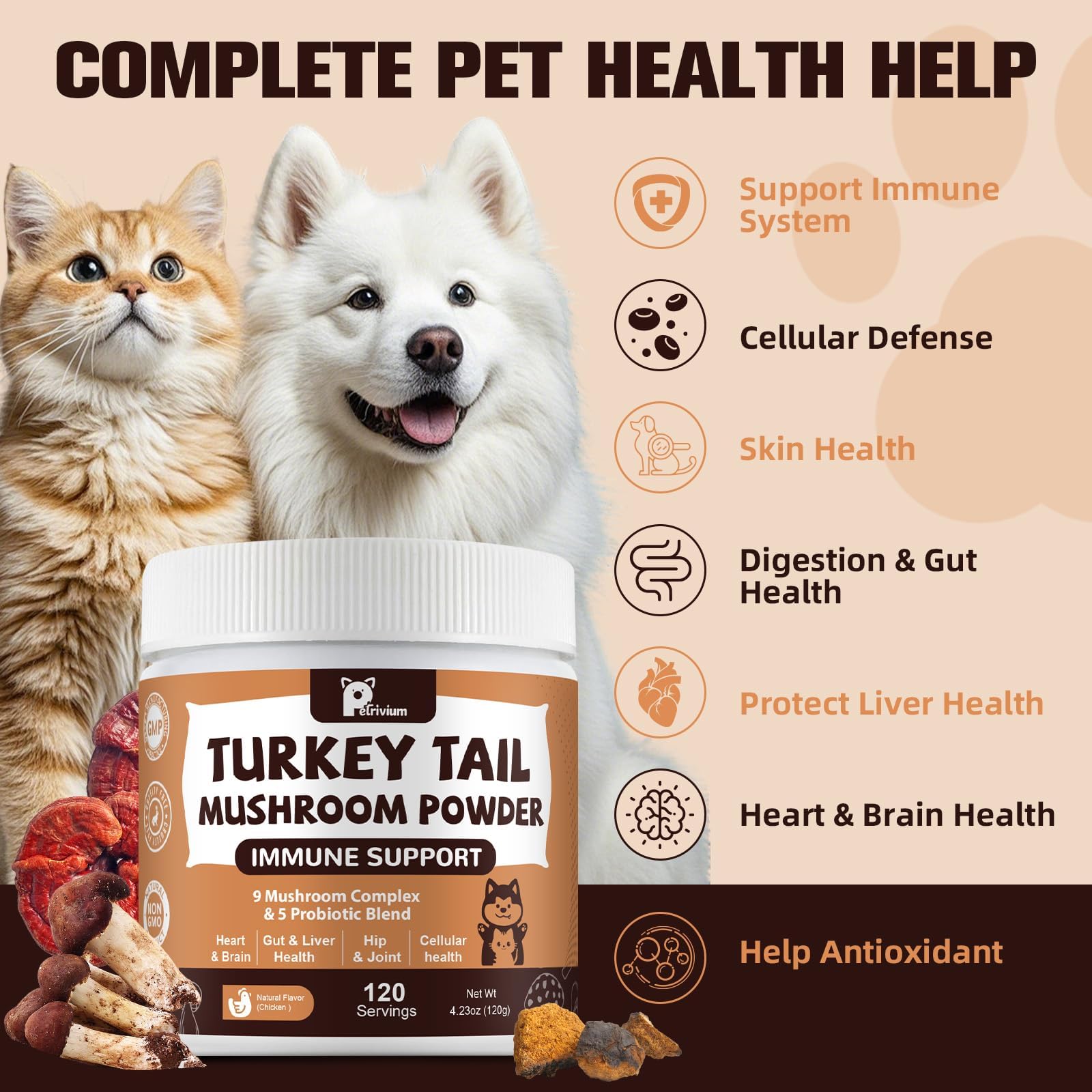 Turkey Tail Mushroom for Dogs, Mushroom Supplements with Probiotics for Dog & Cat - Lion`s Mane - Reishi - Mushroom Powder for Immune Boost &, Digestive- Dogs Lumps and Bumps — Amazon image 2