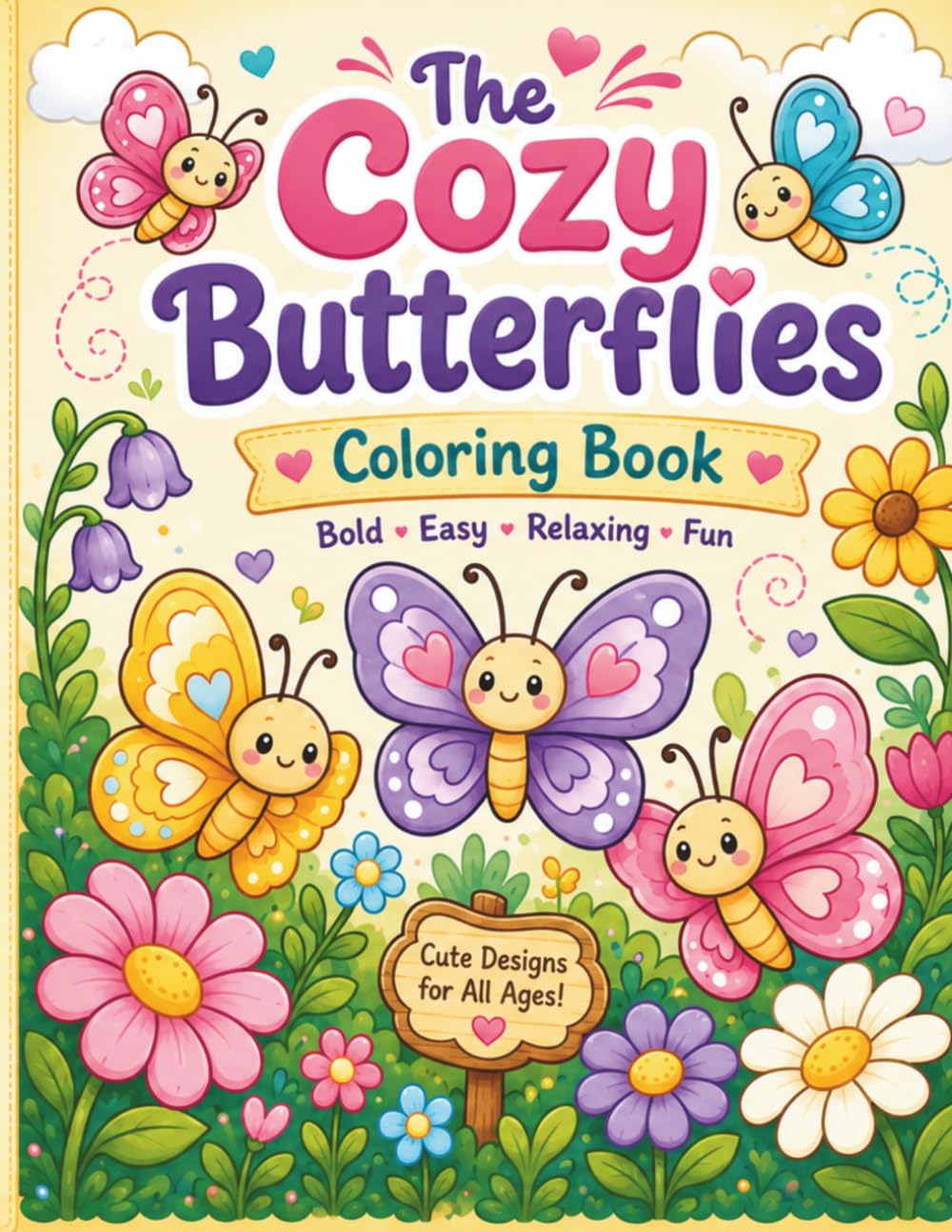 The Cozy Butterflies Coloring Book: Bold and Easy Butterfly Coloring Pages for Relaxation