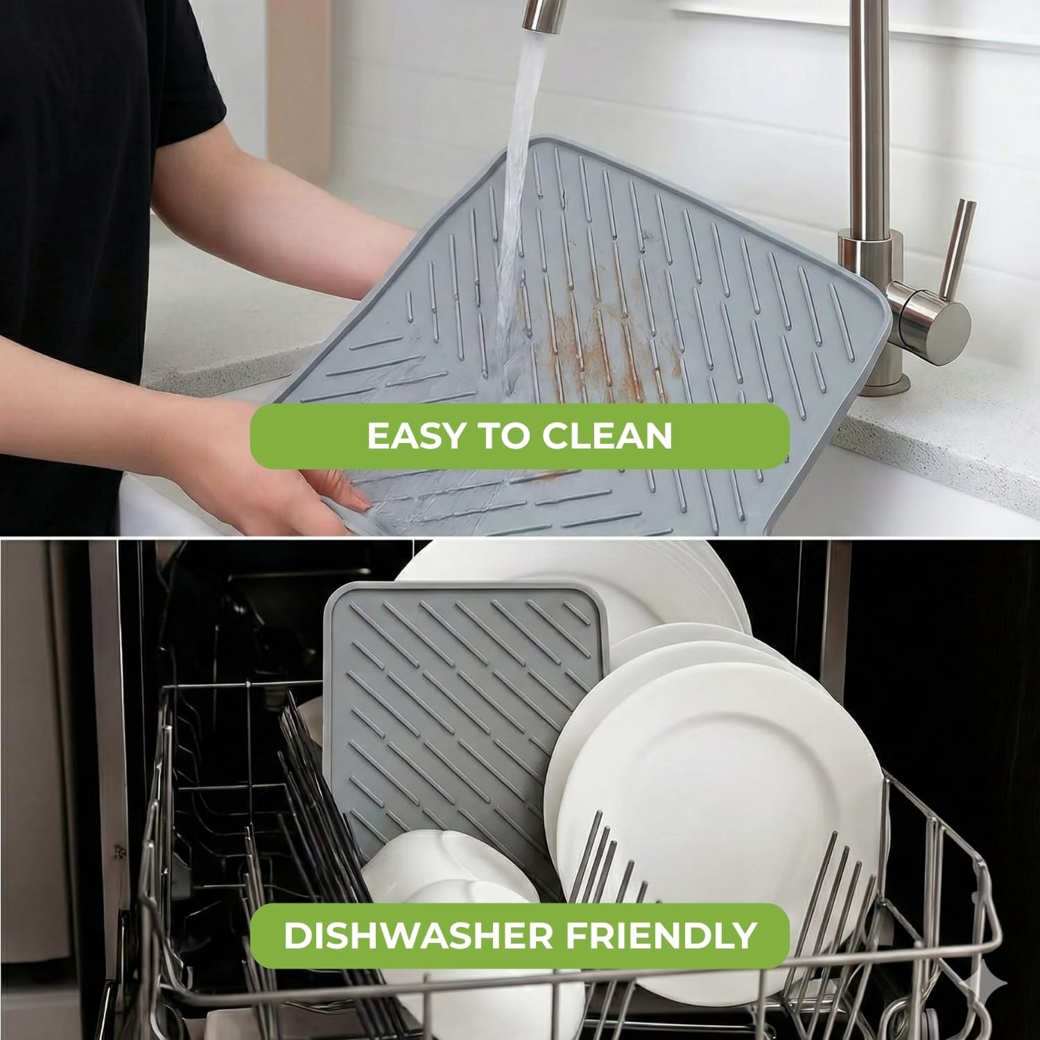 TAMADAA Dish Drying Mat, Silicone Dish Drying Mat for Kitchen Counter, Drainer Mat with Built-in Drain, Non-Slip, Heat Resistant Dish Drying Pad — Amazon image 2
