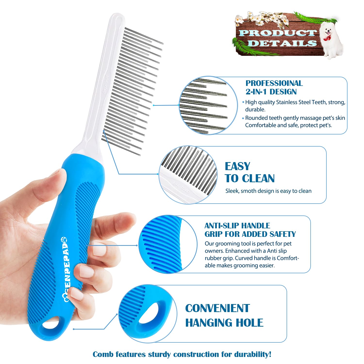 TAIKOUL Pettine per la cura del pelo per cani e gatti con cesoie lunghe e corte per cani, levigatrice ad artiglio con LED, 45 decibel super silenziosa