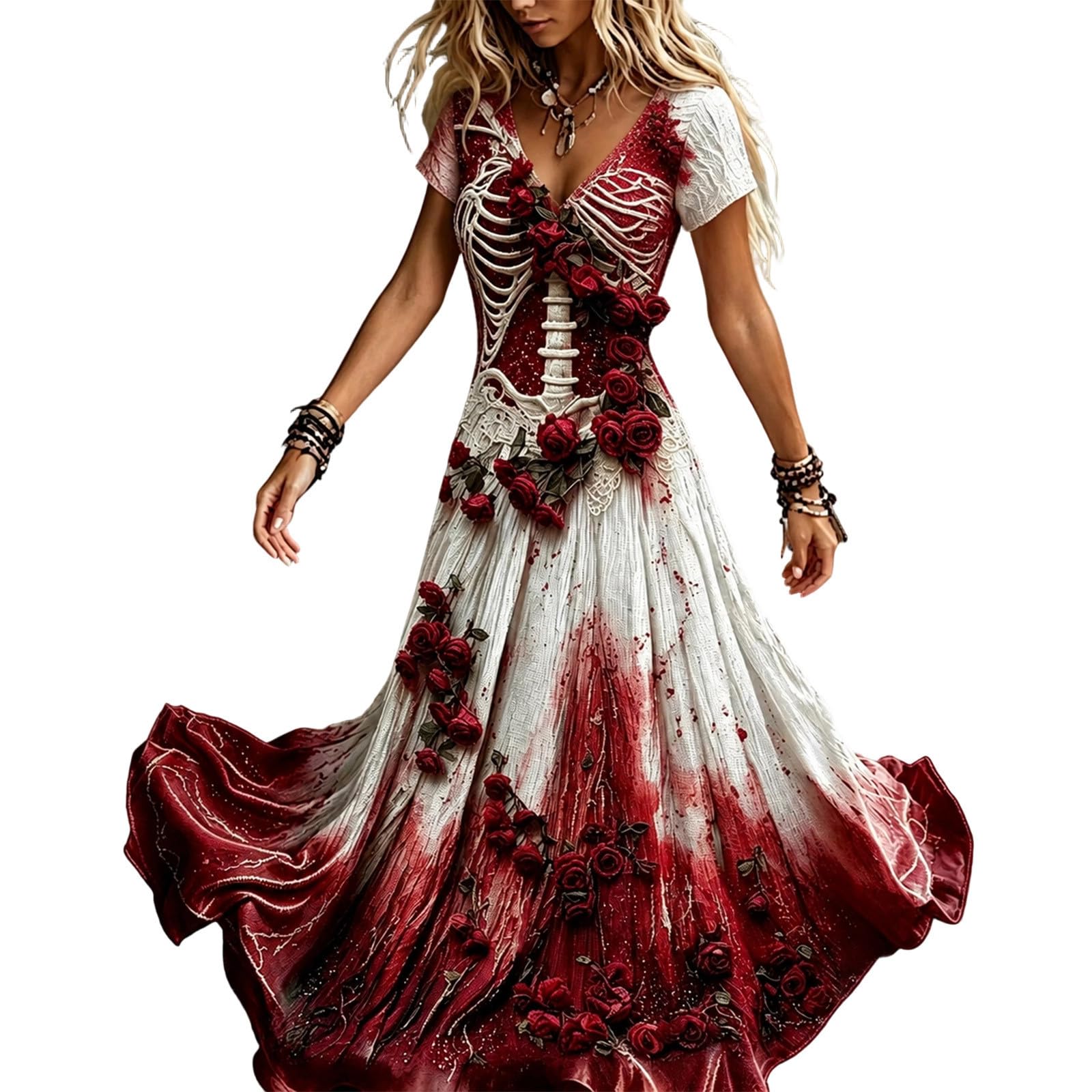 Halloween Costumes for Women UK, Ladies Gothic Skeleton Spider Web Dresses