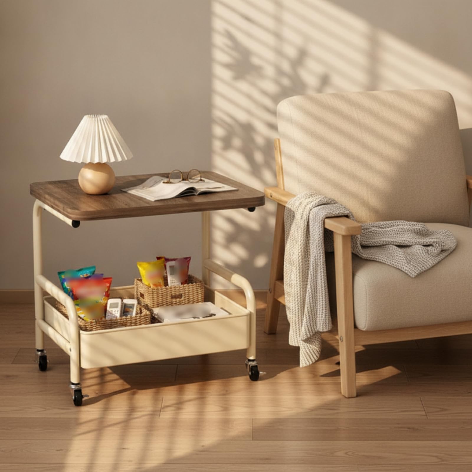 Baoblaze Chariot de Rangement Pliable avec Plateau en Bois, Noir Obsidienne