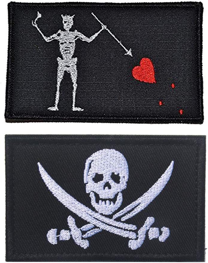 SOUTHYU 2 Pack Pirate Patch Jolly Roger Black Beard Edward Embroidered Military Morale Patches Hook & Loop Decorative Badge for Hat Backpack Bag Jacket
