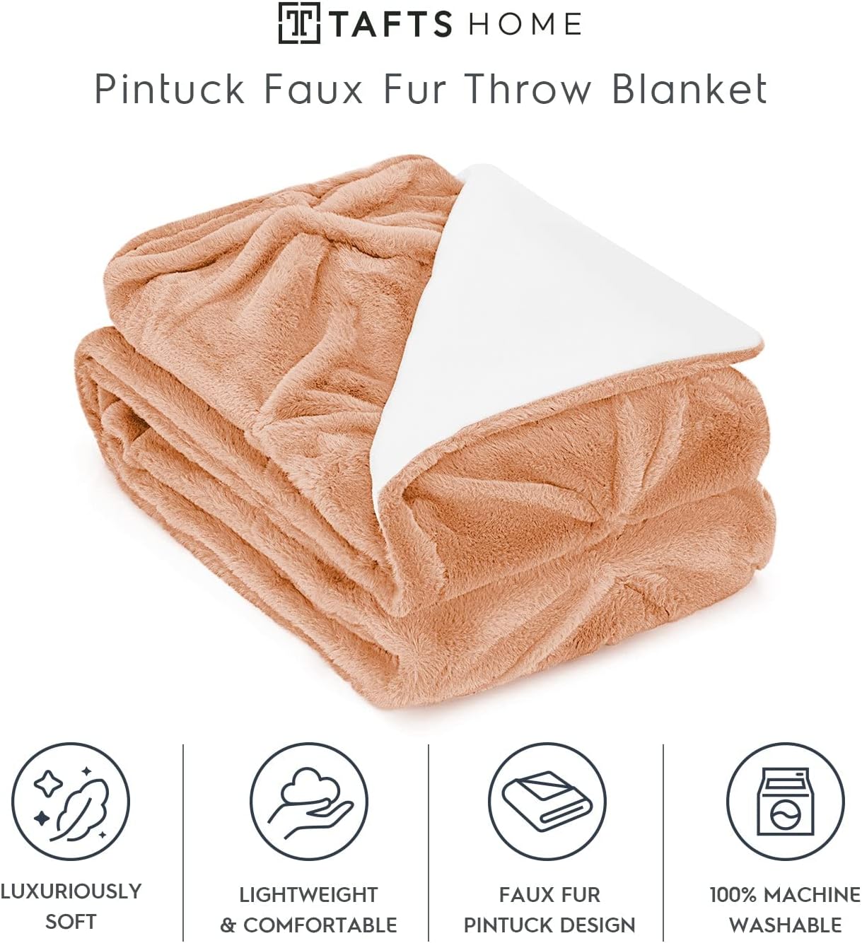 Tafts Pintuck Throw Blankets - Soft, Ultra Comfy and Fuzzy - Plush Fluffy Fleece Blankets and Throws for Couch, Bed & Living Room - Fall, Winter or Spring - Blankets Throw Size - Pale Blush
