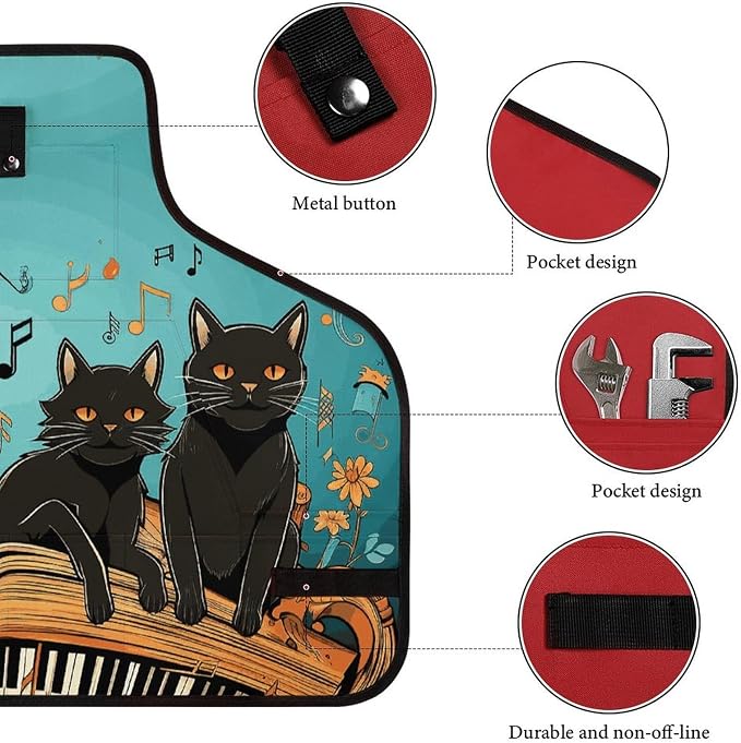 Delantal de trabajo con diseño de gatos, ajustable miniatura 3