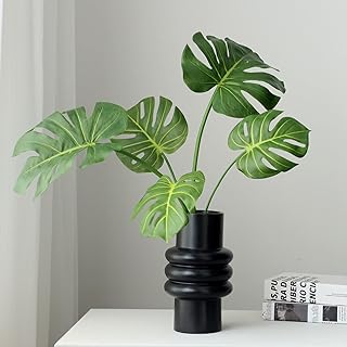 5pcs Artificial Monstera Leaves with Long Stem for Vase - Fake Tropical ...
