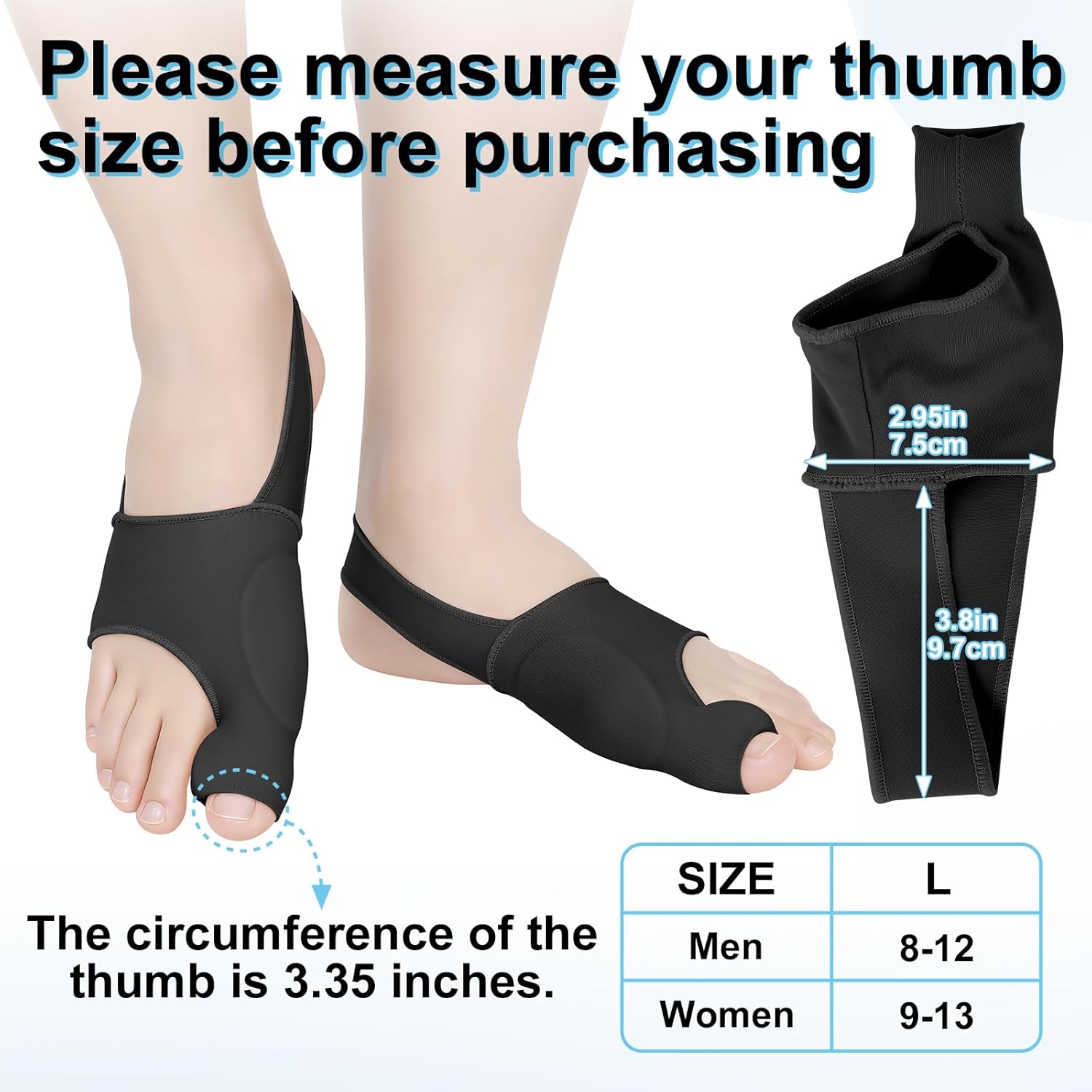 1 Pair Bunion Corrector for Women & Men, Big Toe Straightener for Hallux Valgus Pain Relief & Toe Alignment, Soft and Breathable for Day/Night, Wide Non-slip Strap, Include a Massage Ball (Black) - Image 3