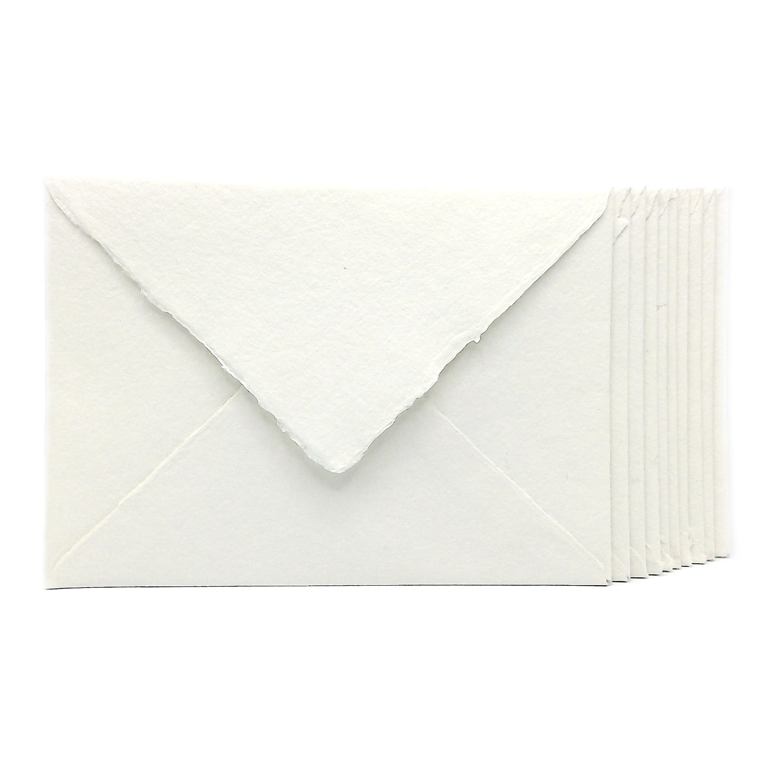Buste in Carta Artigianale con Bordi irregolari, 13,5x18,5 cm, Confezione da 10, Made in Italy (Bianco)