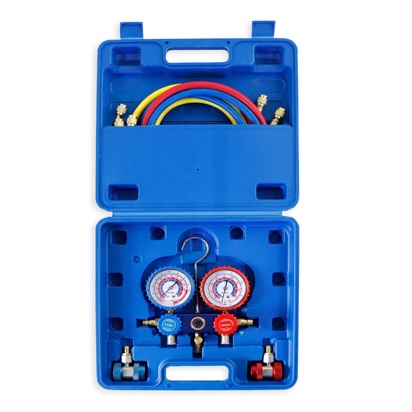 CCLIFE R134a Set Manometro Condizionatori. Manifold Gauge Set per Collettore A/C con 1.5m Tubi per Auto Strumenti Diagnostici Aria Condizionata Sistemi R12 R22