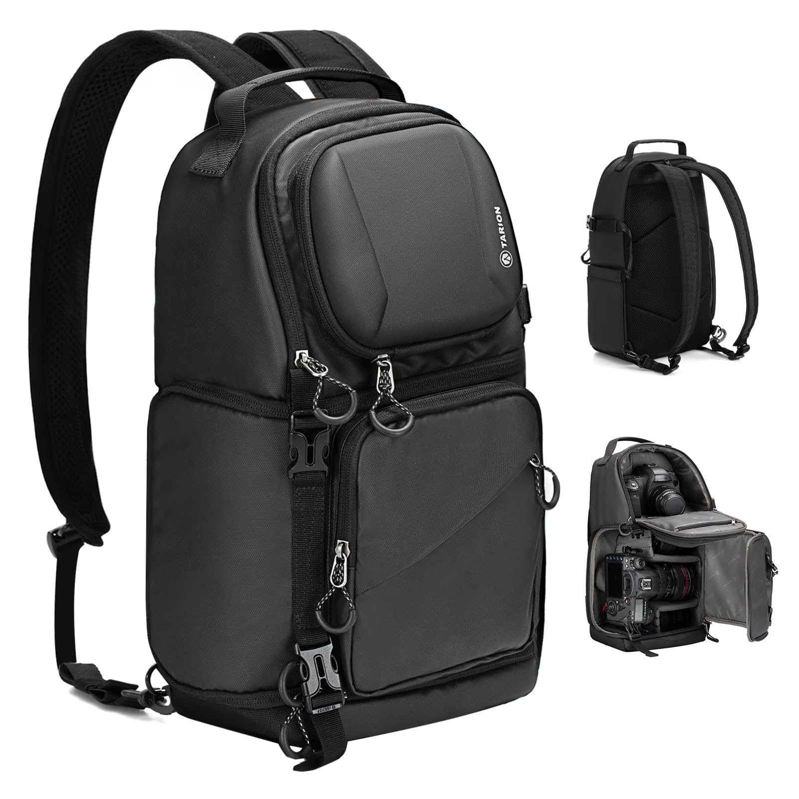 TARION Camera Backpack Sling Bag - 9L Compact Camera Bag 2-in-1 Waterproof Crossbody Sling Bag with Side Access & Dual Strap & Raincover for