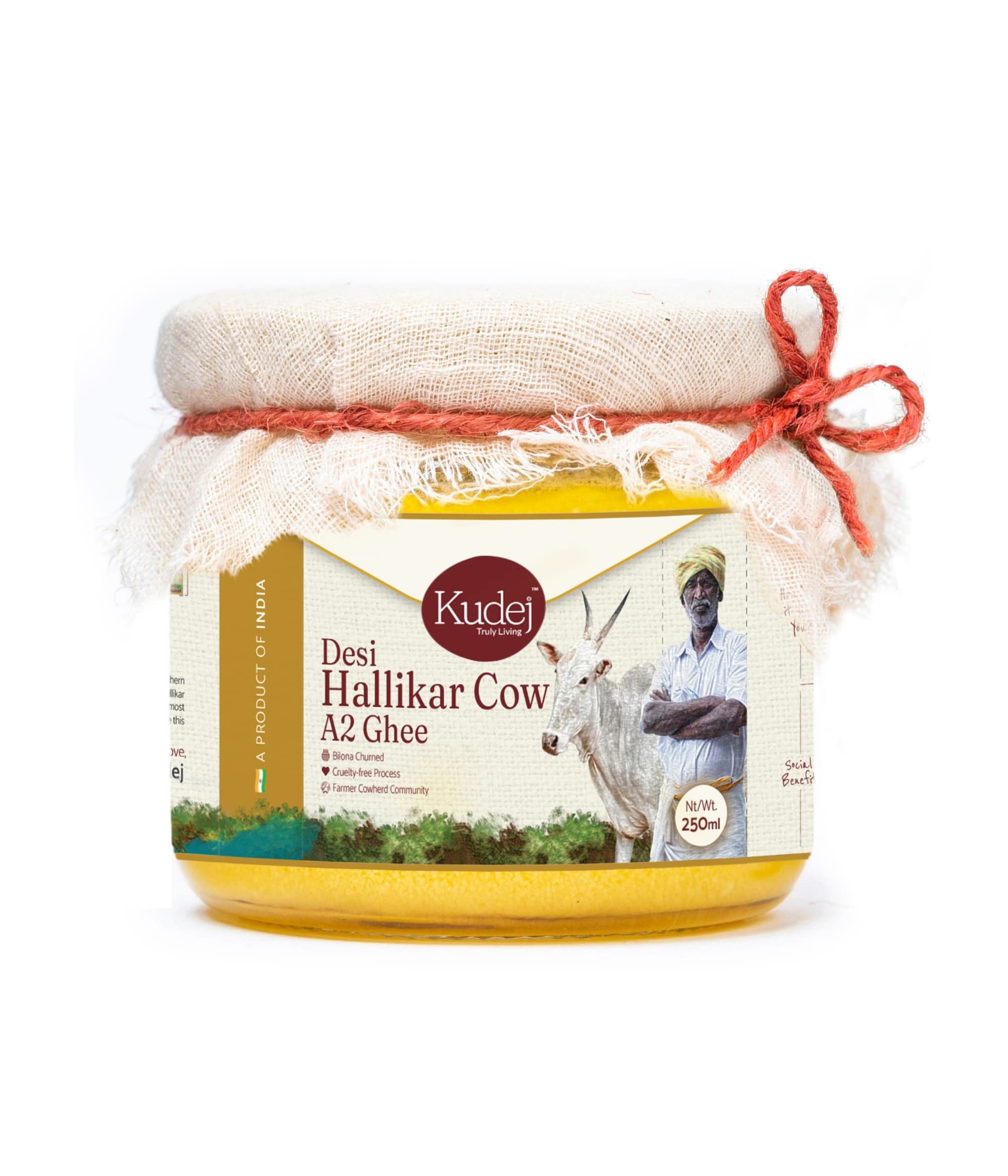 Desi Hallikar Cow Pure A2 Ghee from Kaveri belt - 100% Bilona Churned Premium Cultured Ghee, Made using Ancient Vedic Processes, 250ML Glass Bottle with Sustainable Packaging