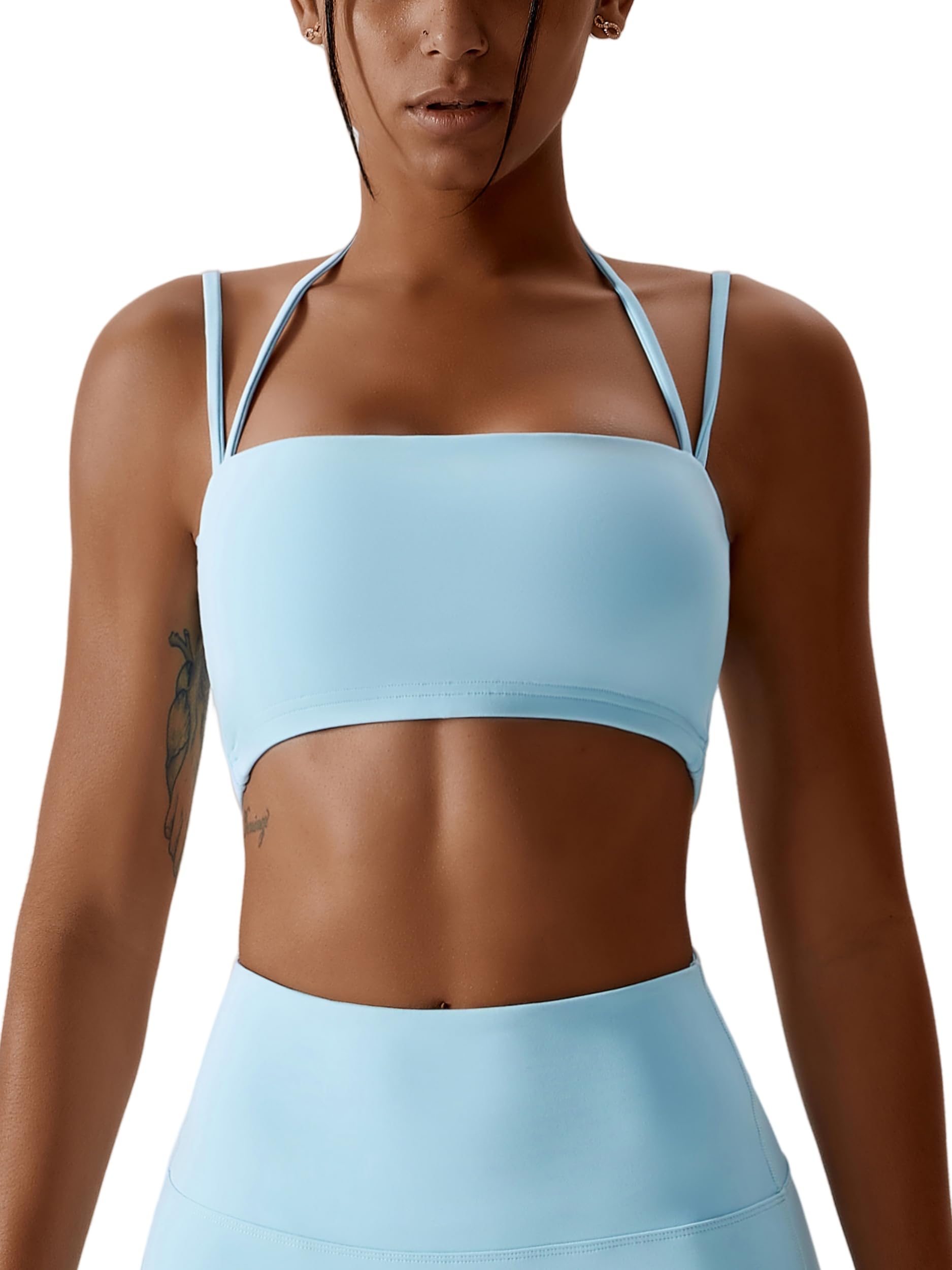 ABOCIW Women's Workout Bandeau Sports Bras Padded Halter Bra Training Fitness Running Yoga Crop Tank Top