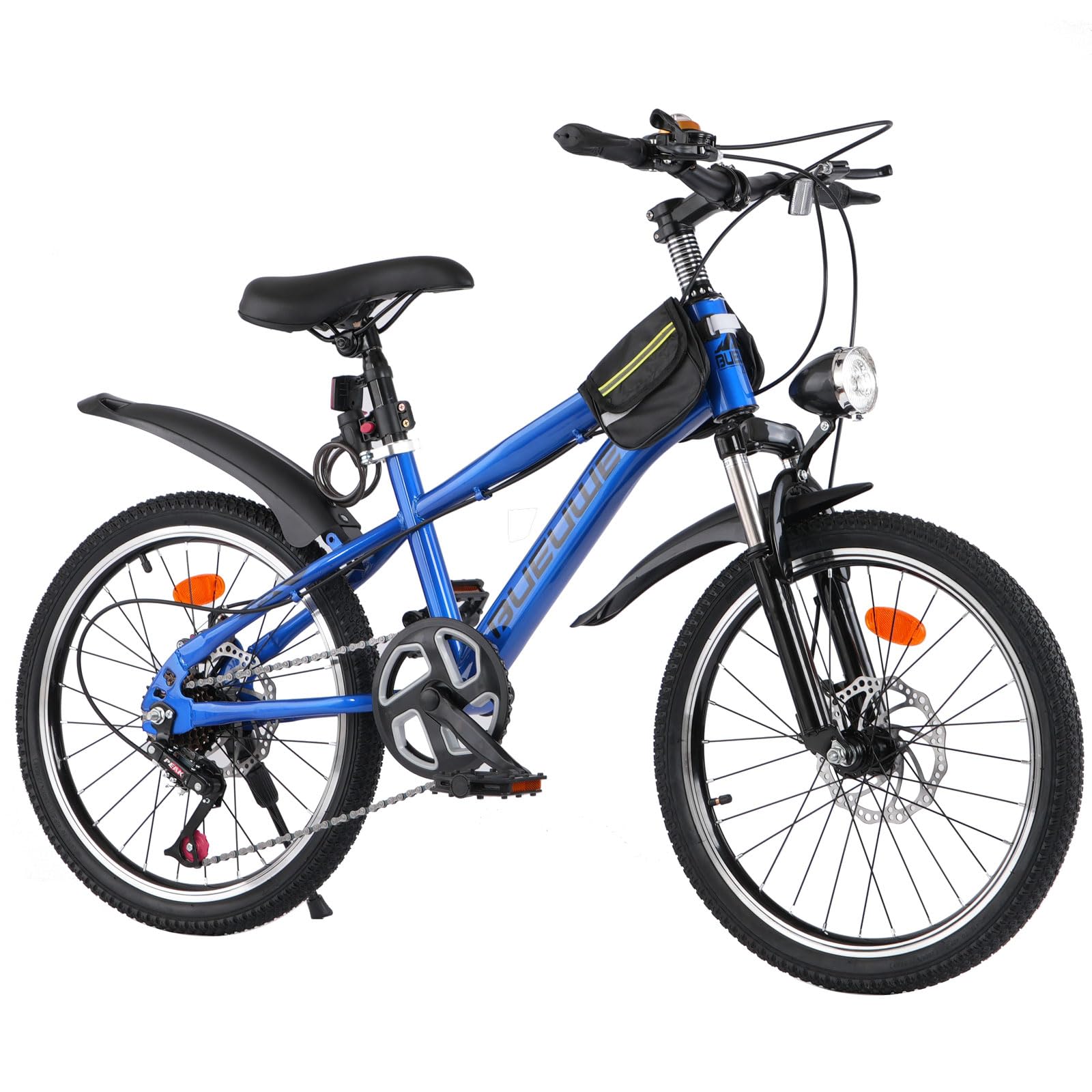LNRLZYLS Kids Bike for Boys & Girls Ages 7–12, 20/24 Inch Mountain Bicycle with 7-Speed Gear, Dual Disc Brakes, Suspension Fork, LED Headlight – Youth Bike for Outdoor Riding (Blue, 20 inch)