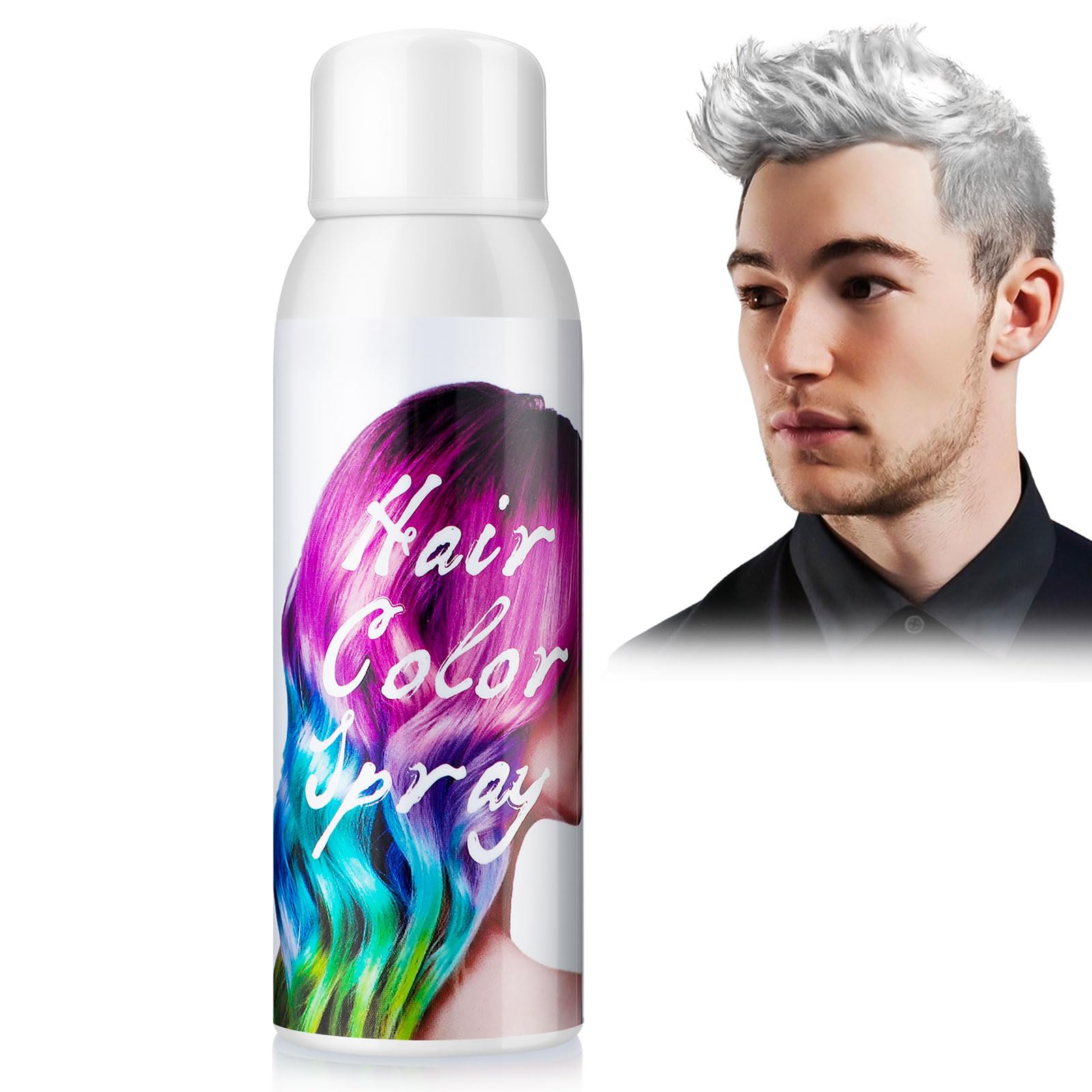 White Hair Colour Spray, Temporary Coloured Hairspray, Washable One Time Hair Dye Spray for Party Fancy Dress Cosplay Halloween, Fast Dyeing, Suitable for Many Hair Types of Kids Adults- 100ml