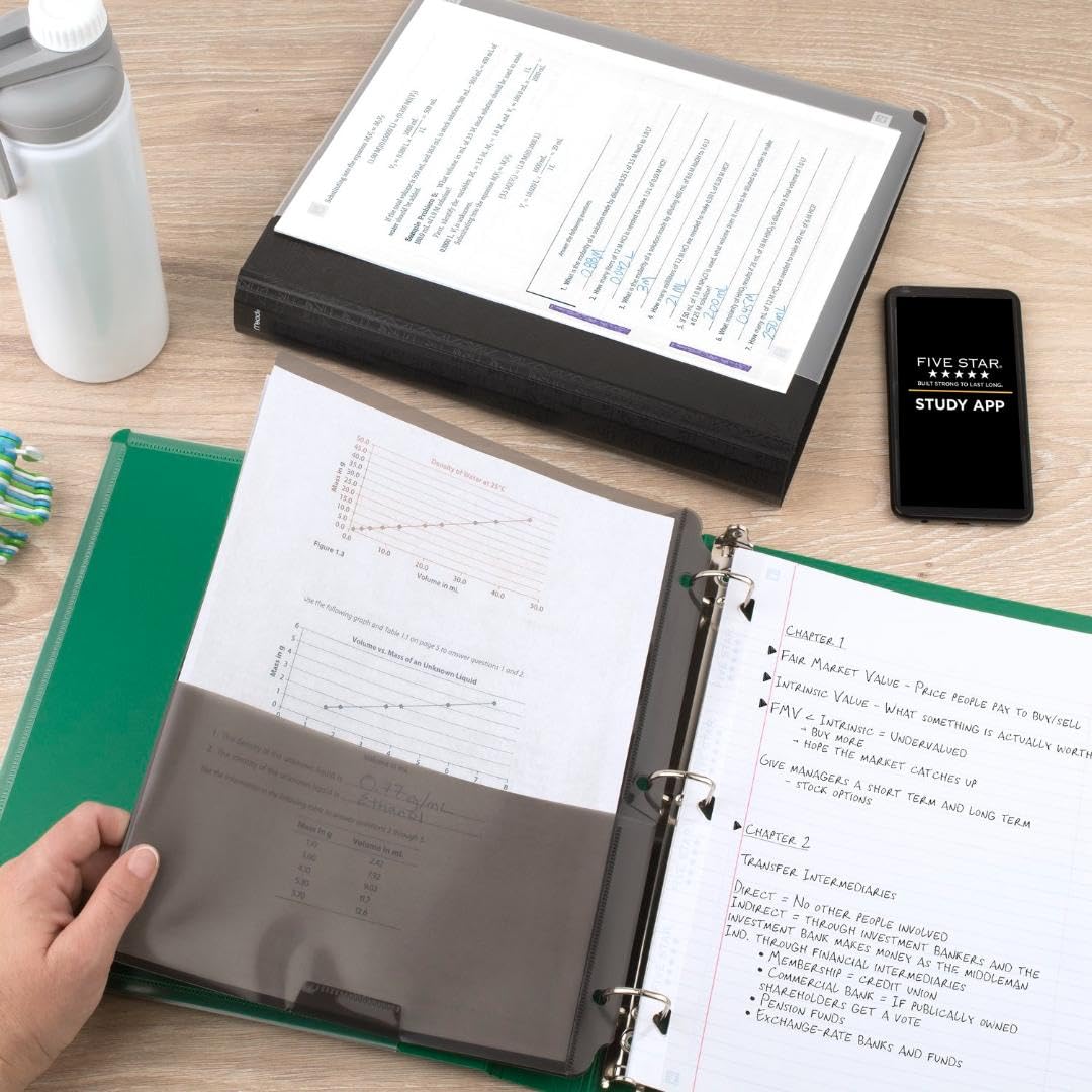 Five Star Classeur en plastique personnalisable de 2,5 cm + application d'étude, lot de 6, couleurs assorties (261440-23)