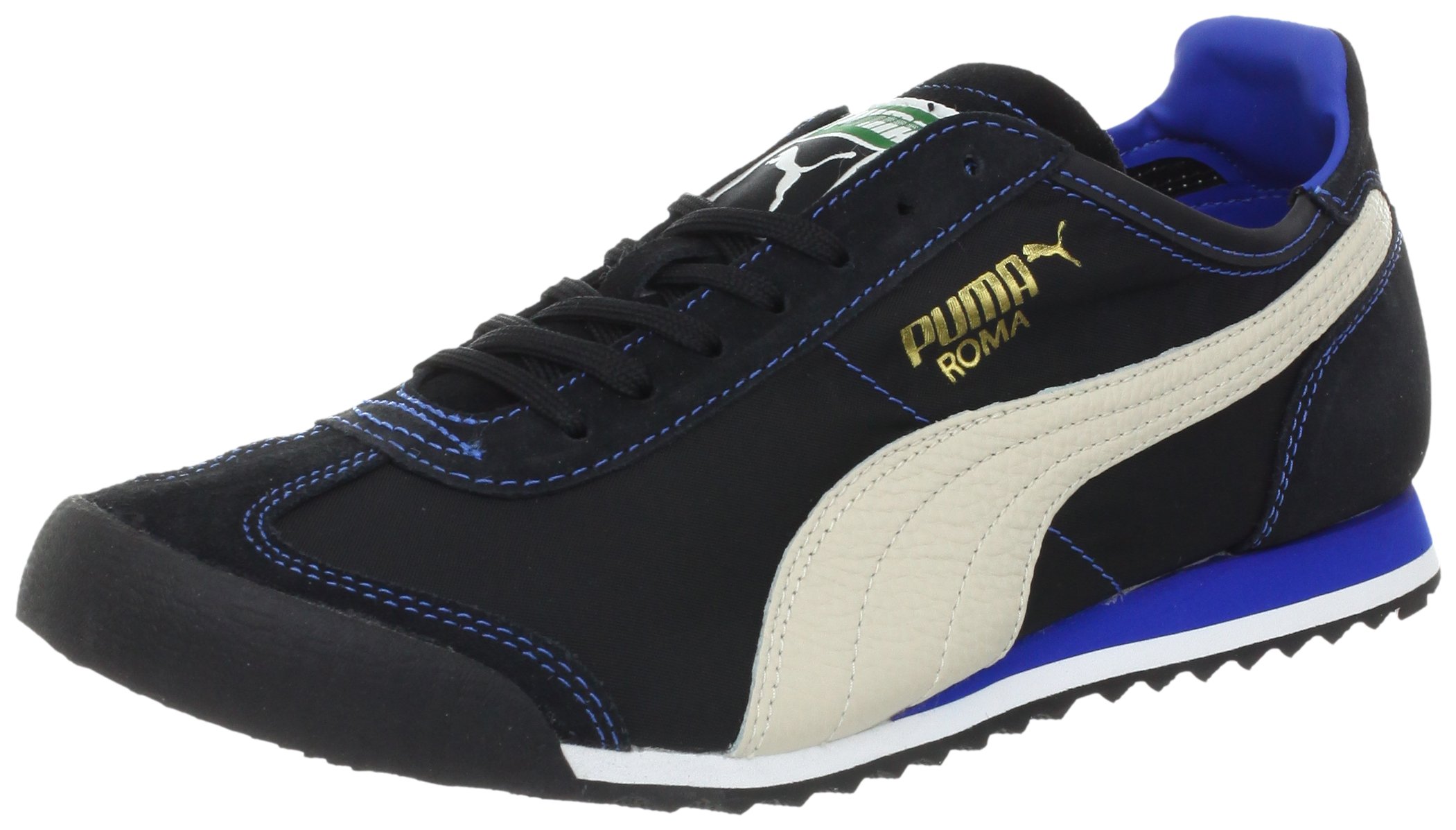 PUMA Roma Slim Nylon Sneaker,Black/White Swan/Snorkel Blue,13 D US Men's/14.5 D US Women's