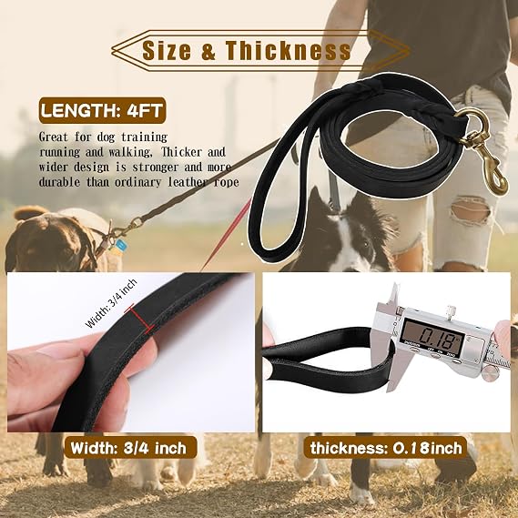 Leather Dog Leash 4ft x 3/4 inch,Strong Heavy Duty Genuine Leather Braided Dog Training Leash, Soft and Comfortable for Large Dogs, Medium Small Dogs (Black, 4FT*3/4in)