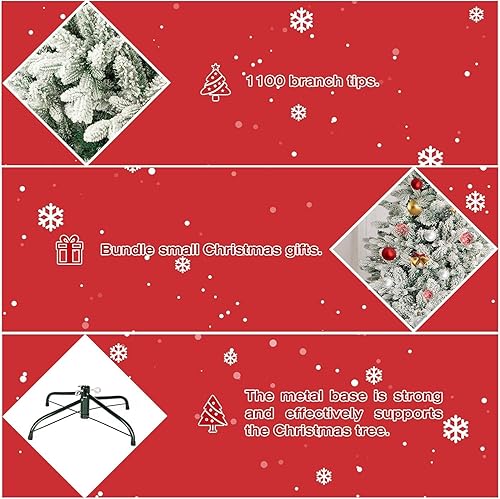 Miniatura 6 de Oakmont - Árbol de nieve artificial de Navidad de 7 pies, árbol completo de Navidad con bisagras para decoración navideña, con soporte de metal, PVC