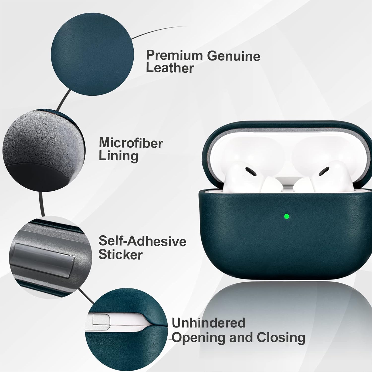 ICARERFAMILY Leather Case for AirPods Pro 2 (2022), Genuine Leather Shockproof Protective Cover with Lanyard for AirPods Pro 2 Earphones Charging Case (LED Visible) Support Wireless Charger Black