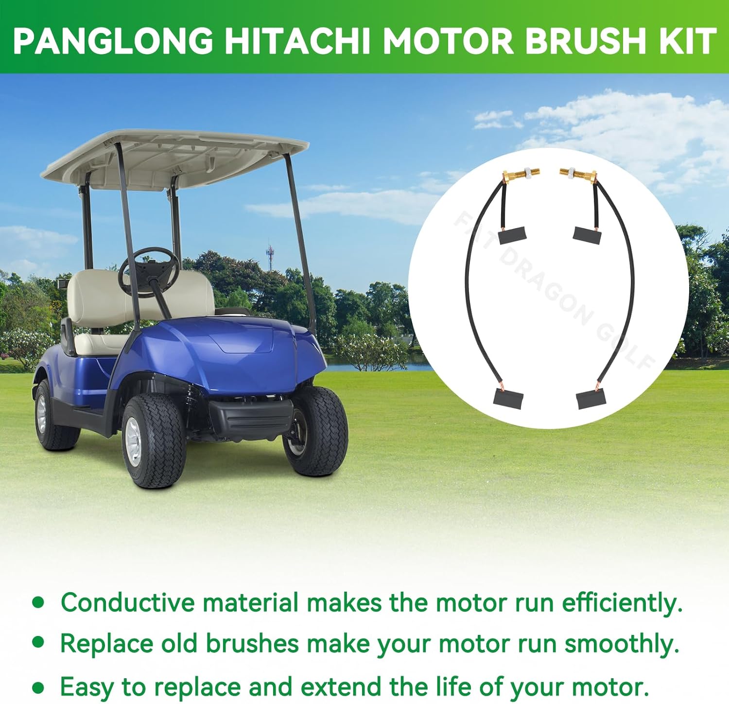Panglong Golf Cart Motor Brush Kit, Motor Brush Suitable for Yamaha G14- Electric, G16- Electric, G19- Electric, G20- Electric, G22- Electric, G21- Gas, Hita-chi Motor Brush Kit OEM #JU2-H1801-20-00