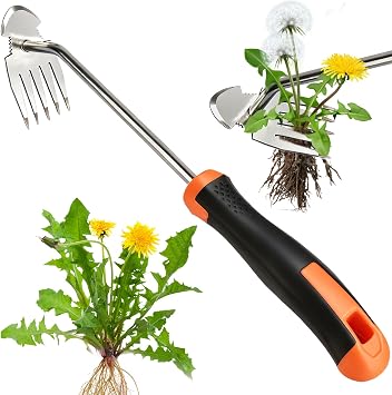 Weed Puller Tool,2026 New Garden Weeder Tool Stainless Steel Hand Weeder Tool,5 Teethes Dual Purpose Weed Remover Tool Weeding Tools for Gardening Rubber Handle