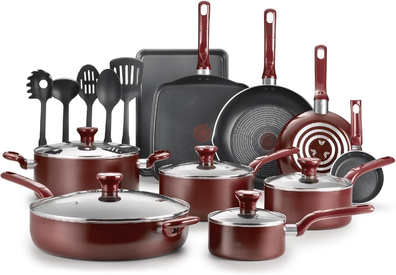 Easy Care Nonstick Cookware, 20 Piece Set, Dishwasher Safe (Color : Red)