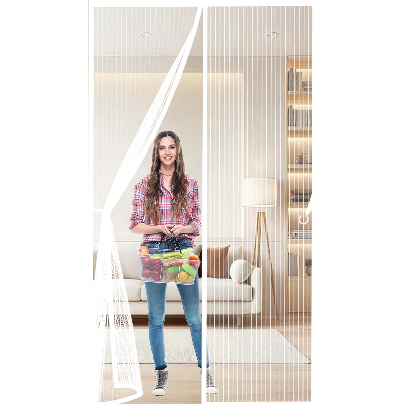 Insect Protection Door No Gap 100x210cm(WidthxHigh) Durable, Keeps Bugs Out, Kid and Pet Friendly Screen Doors with Magnets Hundreds of Sizes, Lets Fresh Air in, White
