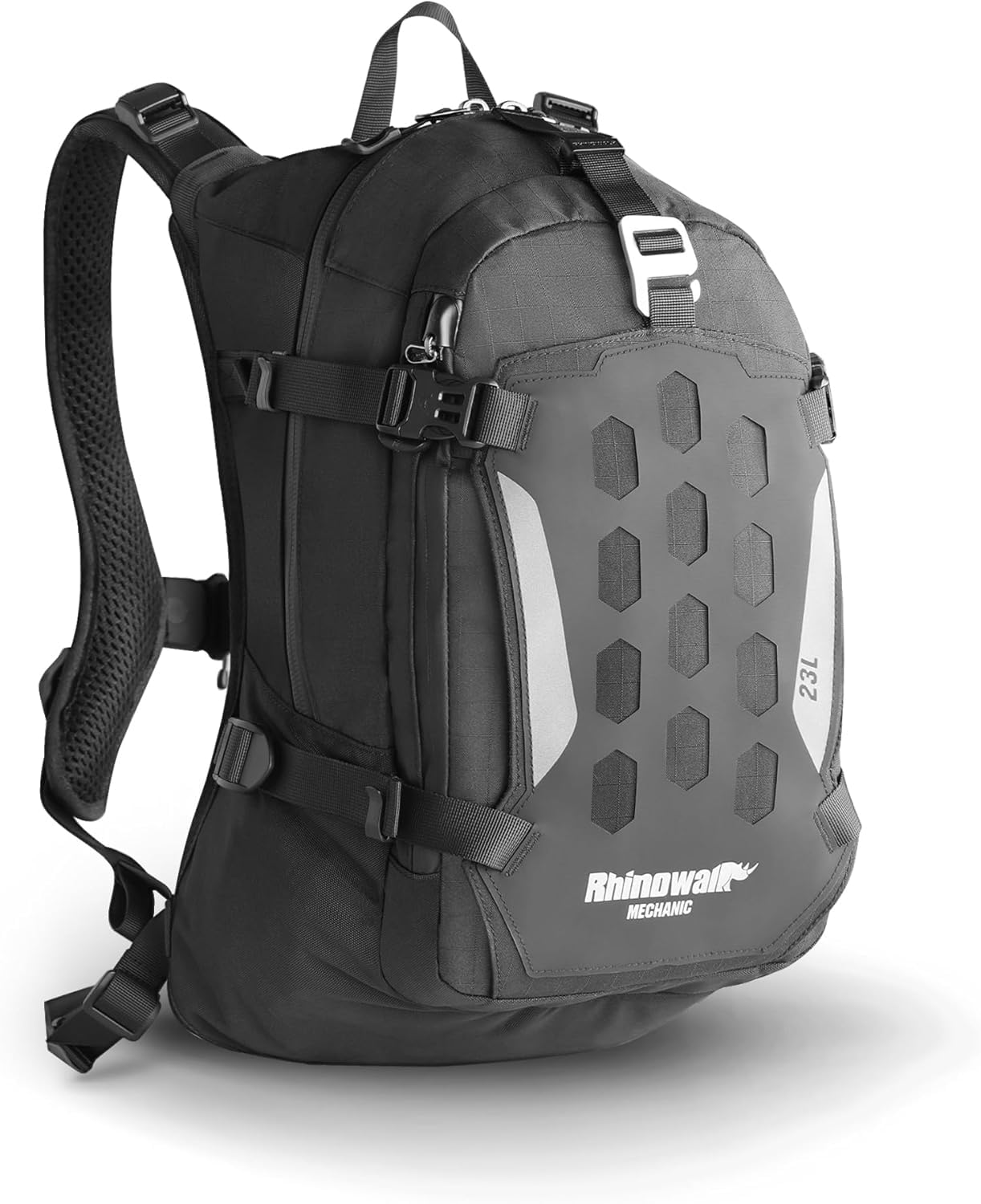 Rhinowalk Motorcycle Backpack Helmet Holder Hydration Bladder Compartment Magnetic Fastening Buckle MOLLE System Rain Cover – Multi-Purpose Sports Backpack for Cycling, Hiking, Running, Camping