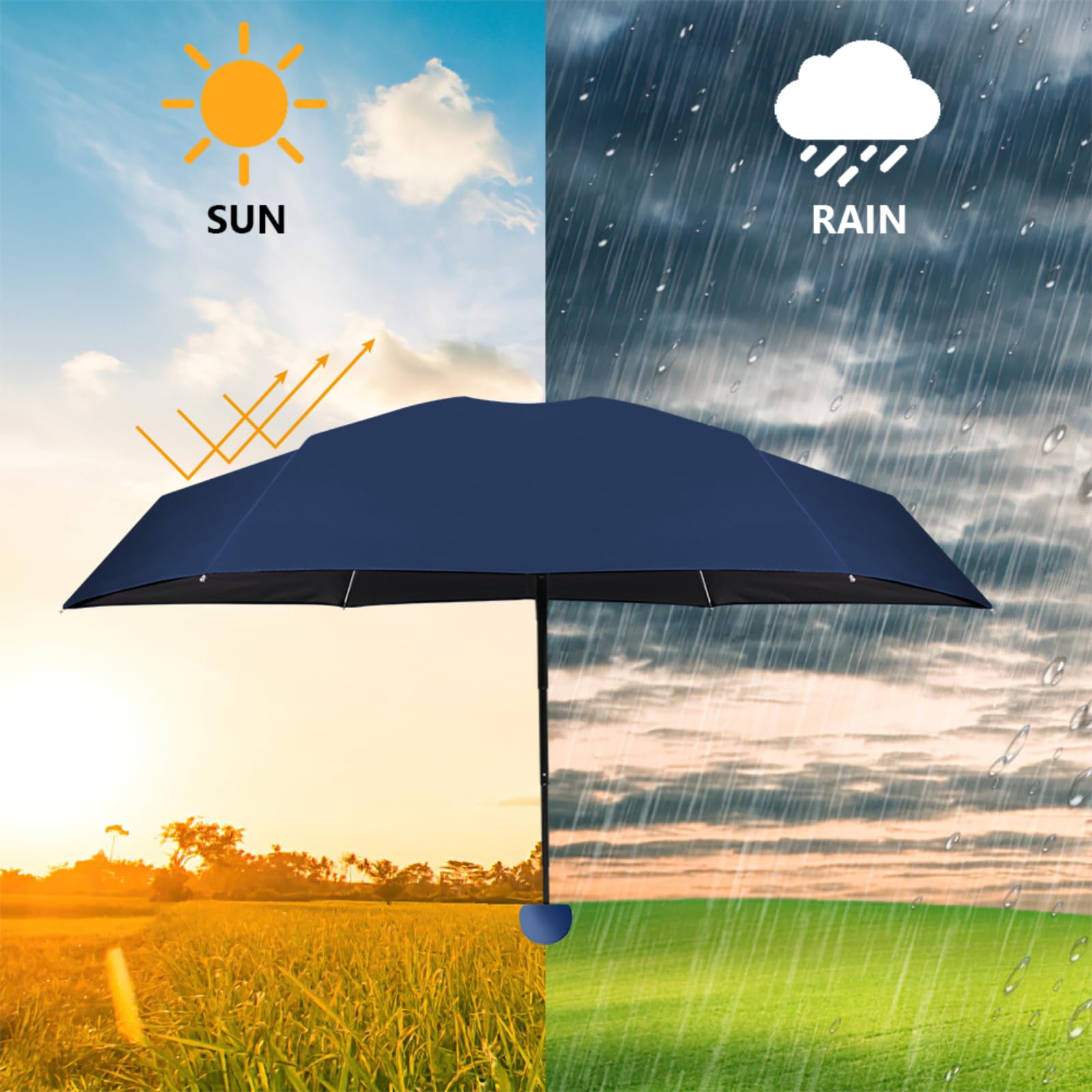 Vicloon Mini Ombrello, Ombrello Tascabile con Manico Dorato Nervature in Lega di Alluminio, Portatile Compatto Pieghevole Viaggio Ombrello, UPF>50+ Ombrello da Sole/Pioggia