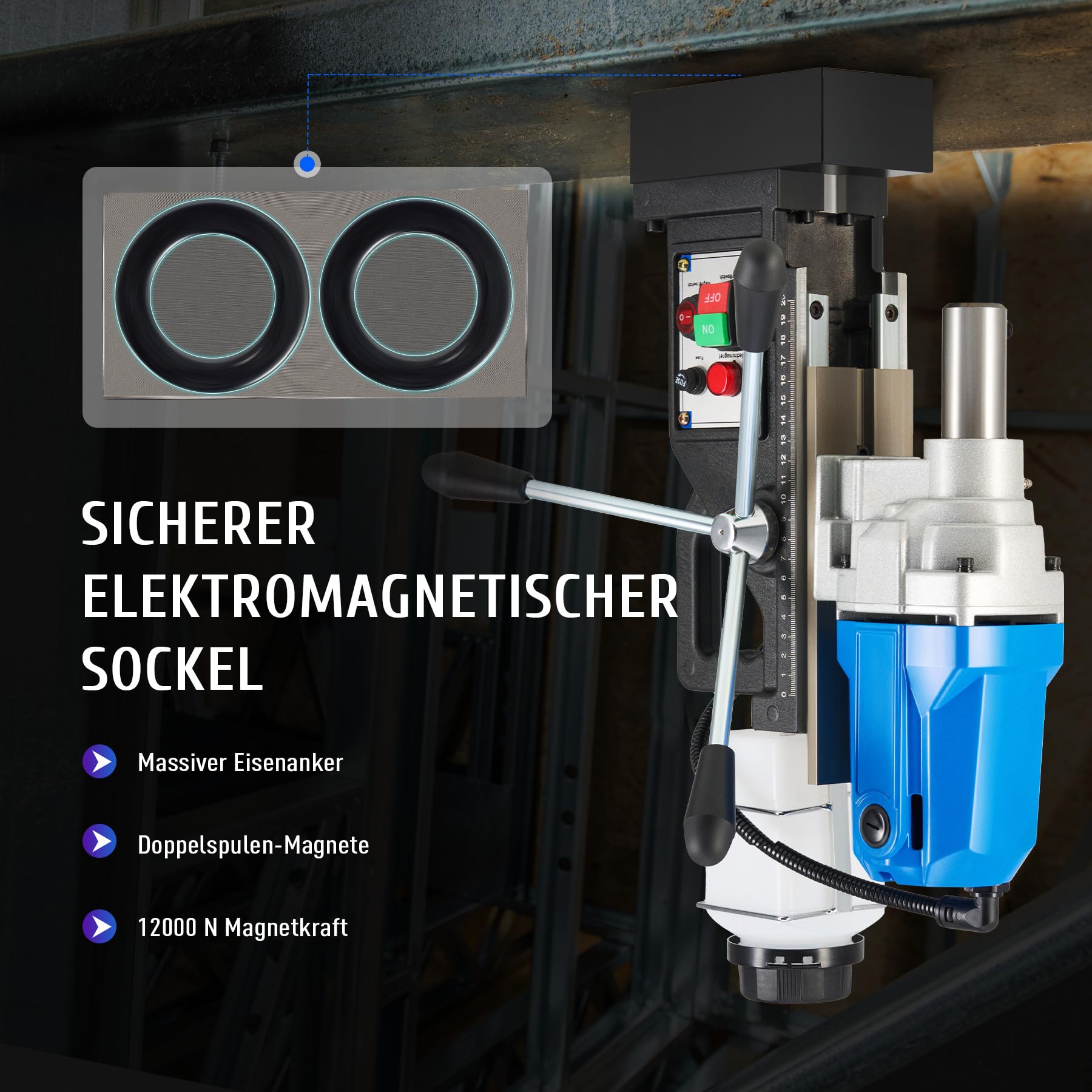 ZELCAN Magnetbohrmaschine 1100W Tragbare Tischbohrmaschine Kernbohrmaschine Max Ø 40 mm 550 U/min variable Geschwindigkeit Magnetkraft 12000N für alle Oberflächen und Heimwerkerarbeiten