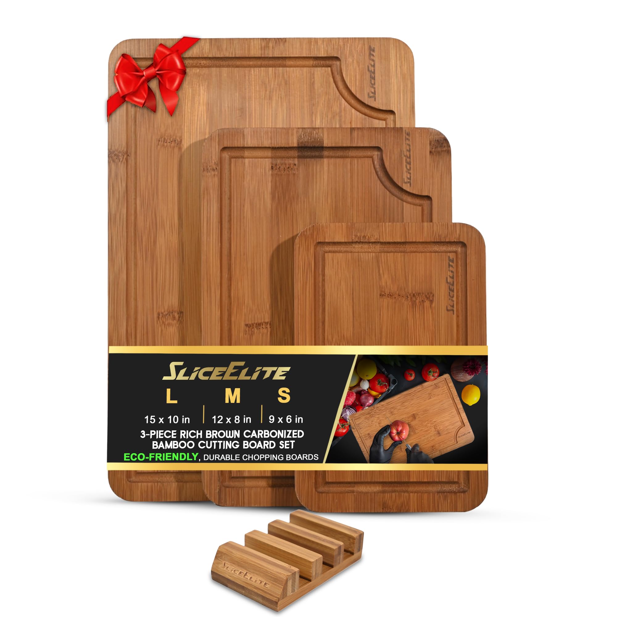 Amazon.com: SliceElite Rich Brown Carbonized Bamboo Cutting Board