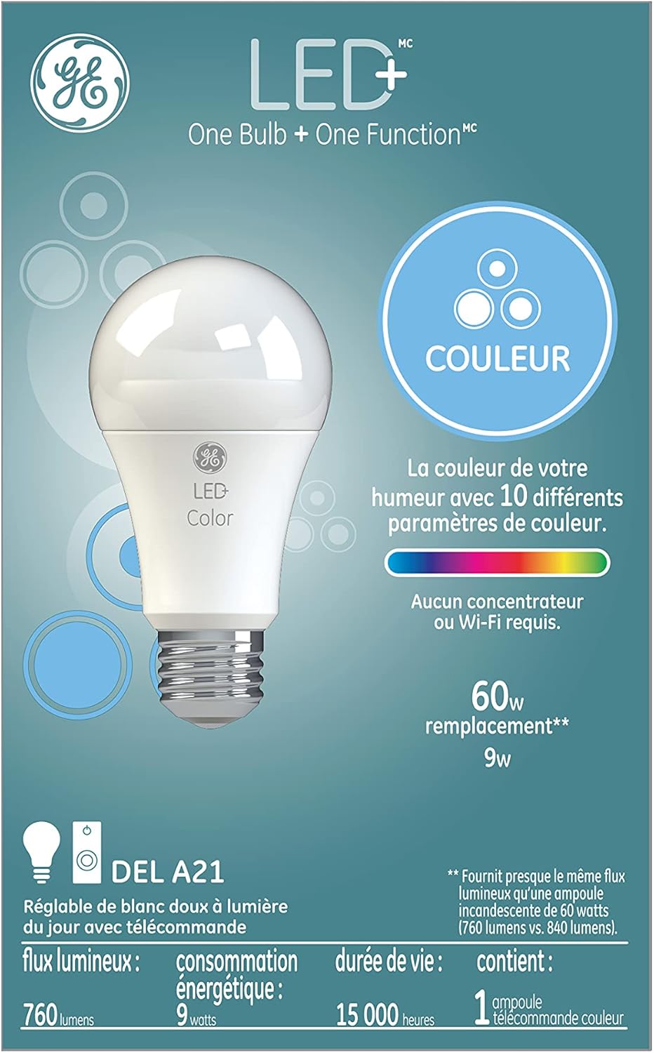 GE Lighting LED+ Color Changing Light Bulbs with Remote Control, A19