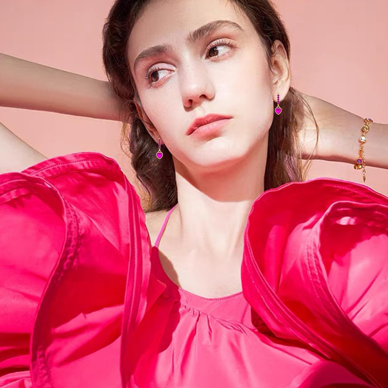 Sparkly Crystal Love Heart Dangle Drop Earrings Dainty Rhinestone Tiny Heart Huggie Hoop Earrings For Women - Image 3