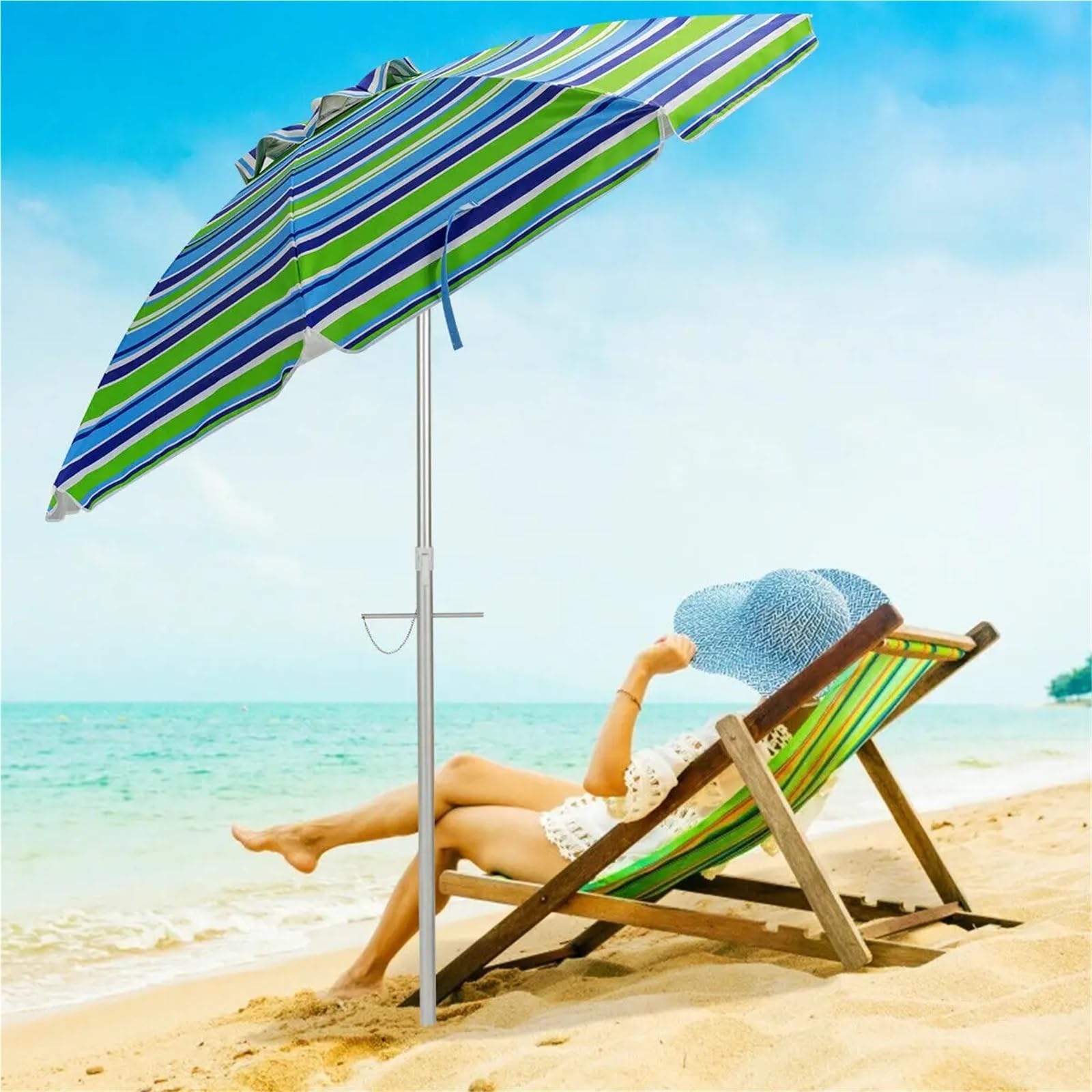 Sonnenschirm, Sonnenschirm Klein 2M Strandschirm Terrasse Tragbarer Sonnenschirm Regenschirm W/Sand Anker & Tilt-Grün