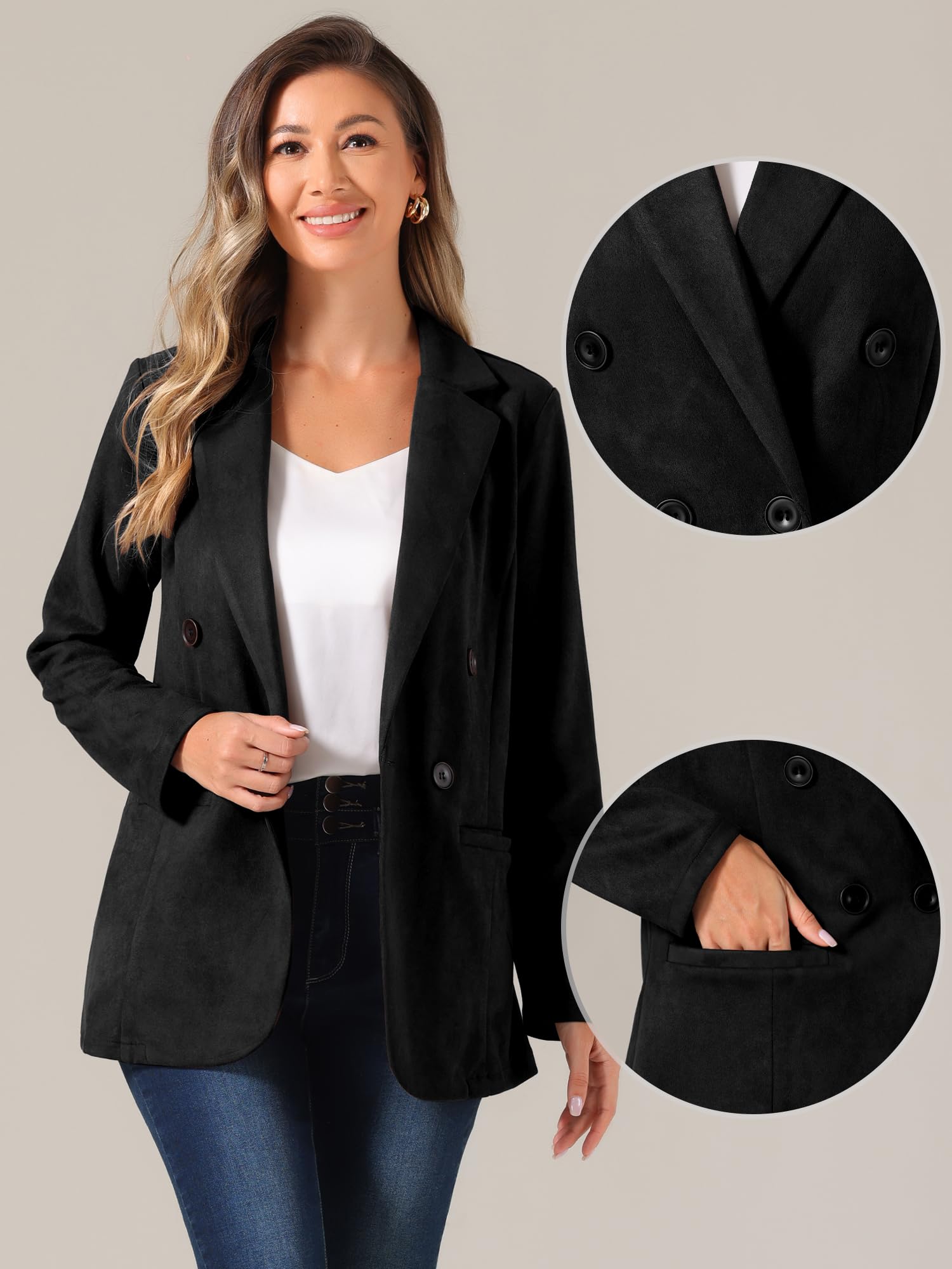 Allegra K Donna Blazer Natalizio in Finta Pelle Scamosciata per Giacca Christmas da Abito Doppiopetto Elegante con Colletto A Bavero di Natale