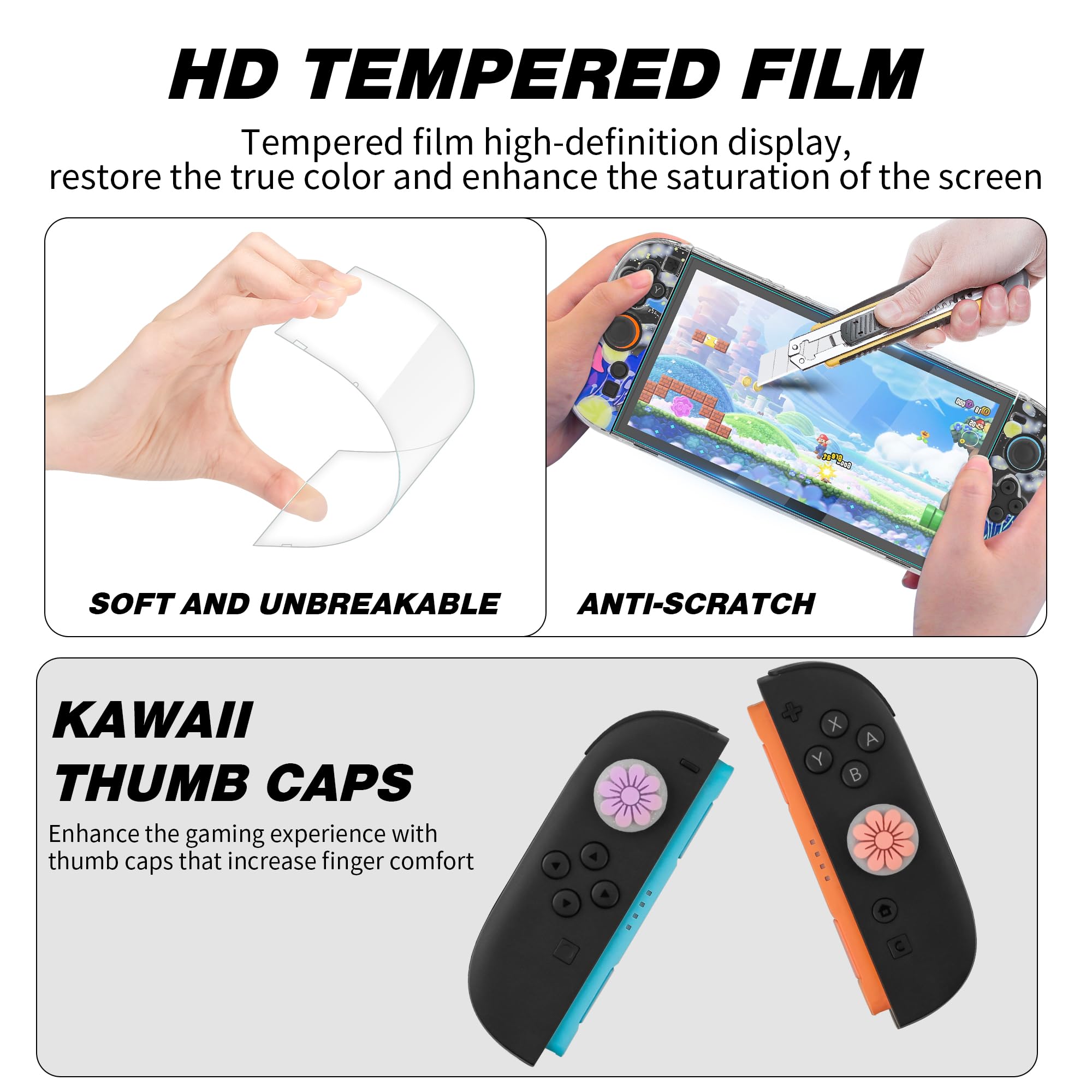PAWDIARY Kit di 2 accessori per interruttore a fungo, con custodia da viaggio portatile per Nintendo Switch 2, cover per interruttore 2, pellicola protettiva per schermo HD, tracolla regolabile e 2