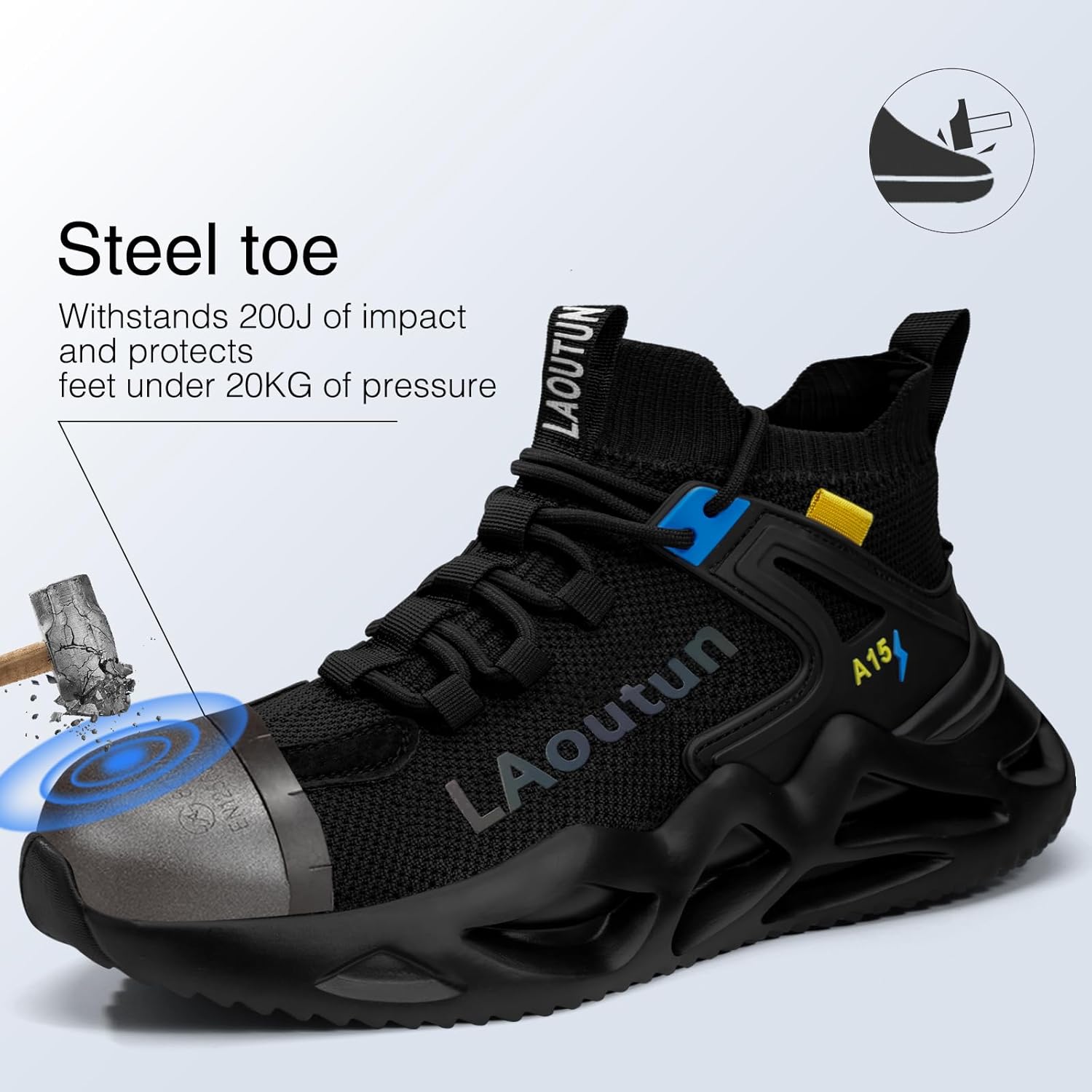 LAoutun Steel Toe Shoes for Men, Lightweight Comfortable Safety Shoes with Puncture Resistant, Indestructible Work Shoes for Construction and Warehouse - Image 2