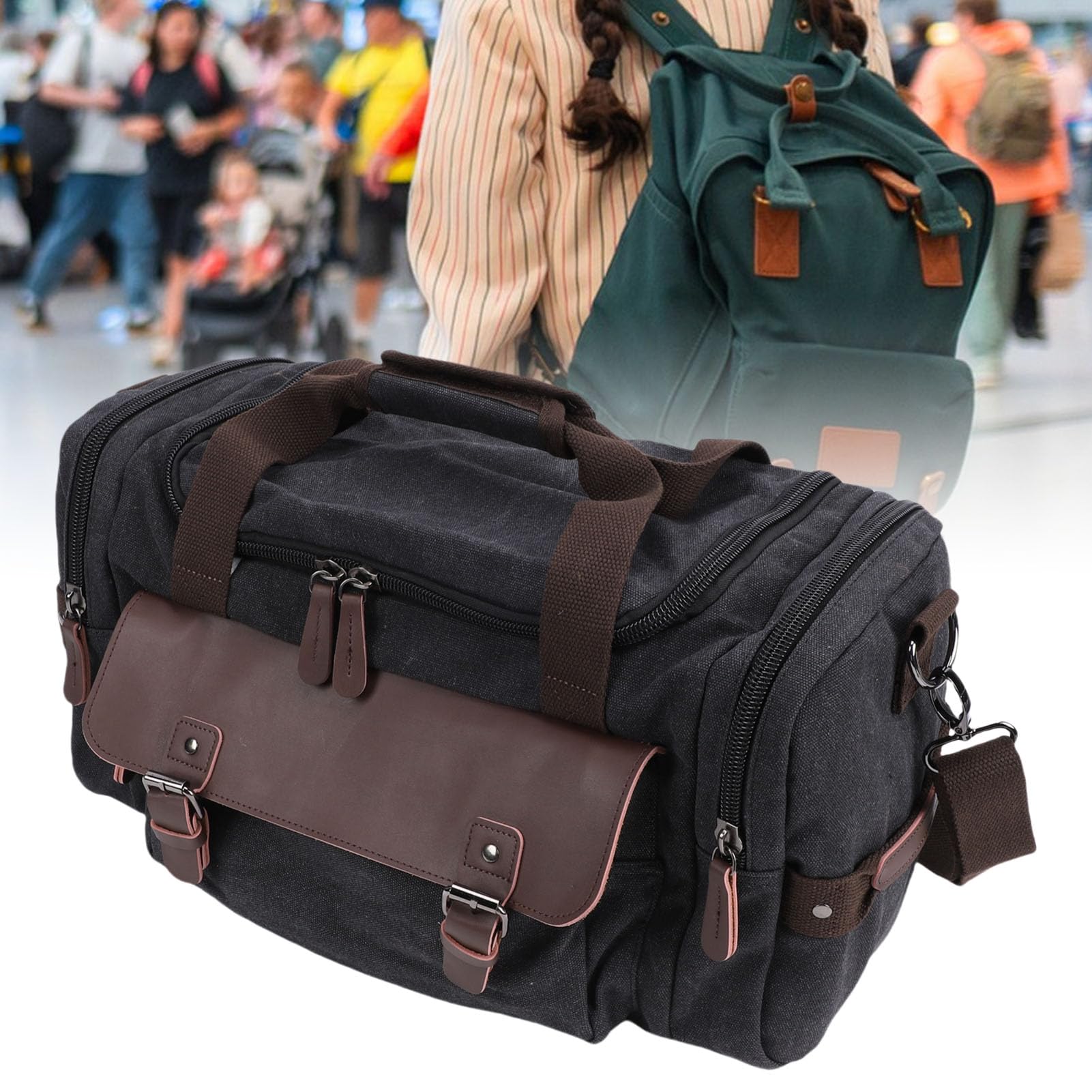 Borsa da viaggio in tela impermeabile con grande capacità per brevi viaggi di lavoro, tre modalità di trasporto, per il pendolare degli studenti, Nero , casual