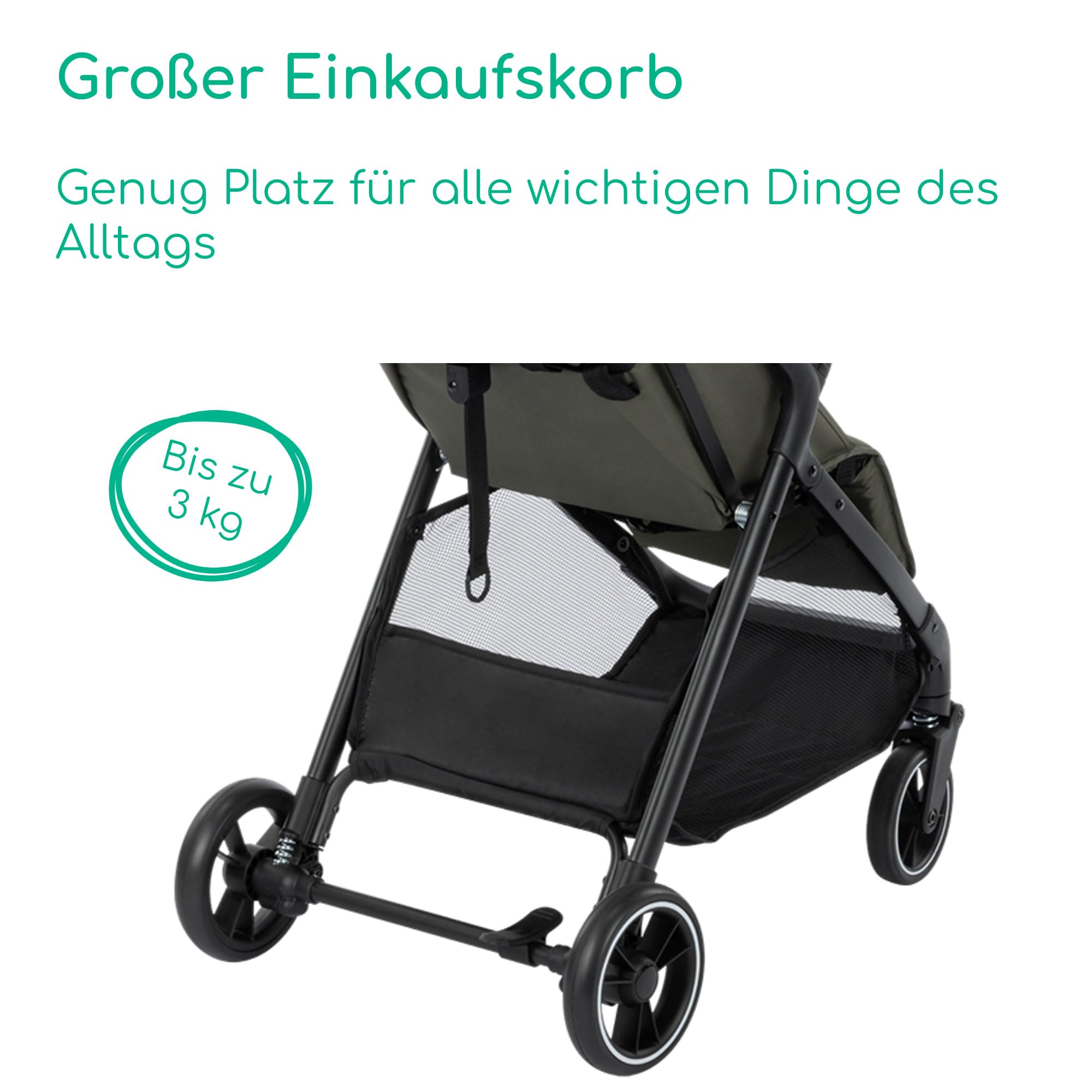 Bebeconfort Azur, Kinderwagen Buggy Kompakt, 0–3 Jahre (15 kg), Leichter Reisebuggy, Automatisch Einhändig Klappbar, Stufenlos Flach Verstellbar, Großer Korb, Mineral Green