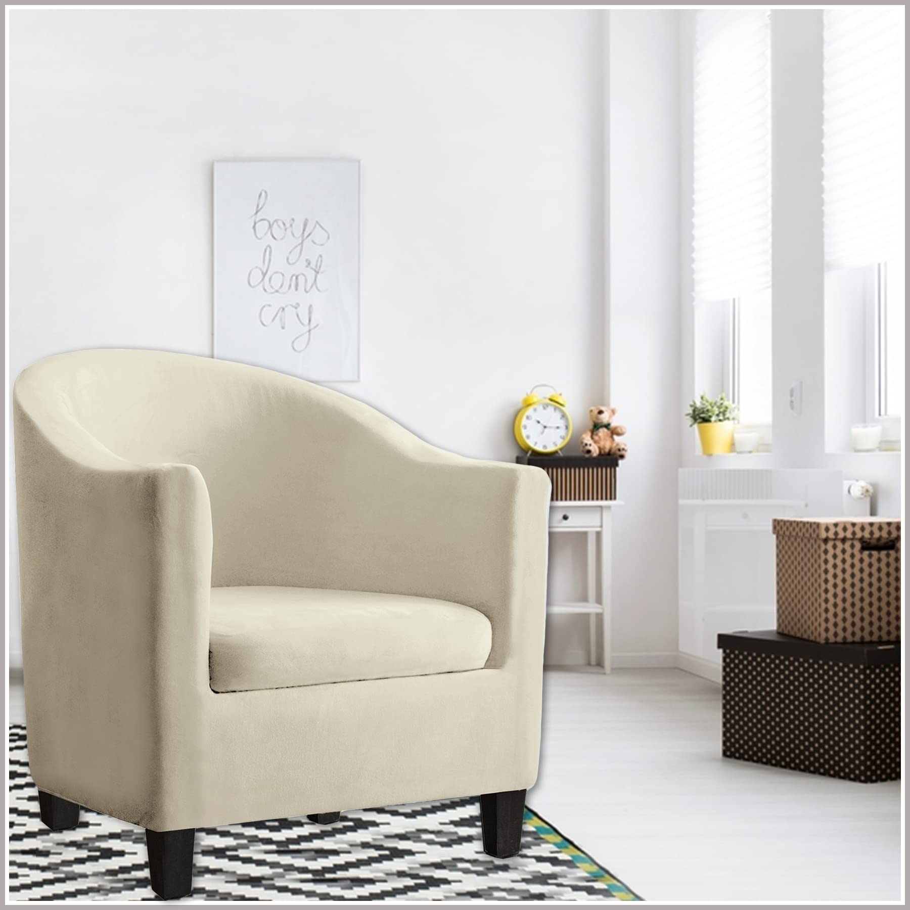 SHENGYIJING 2 Piece Velvet Tub Chair Covers for Armchairs,Spandex Tub Chair Slipcovers,Stretch Tub Chair Slipcover Furniture Protector Cover Sofa Slipcover for Tub Chair (Beige, 1)