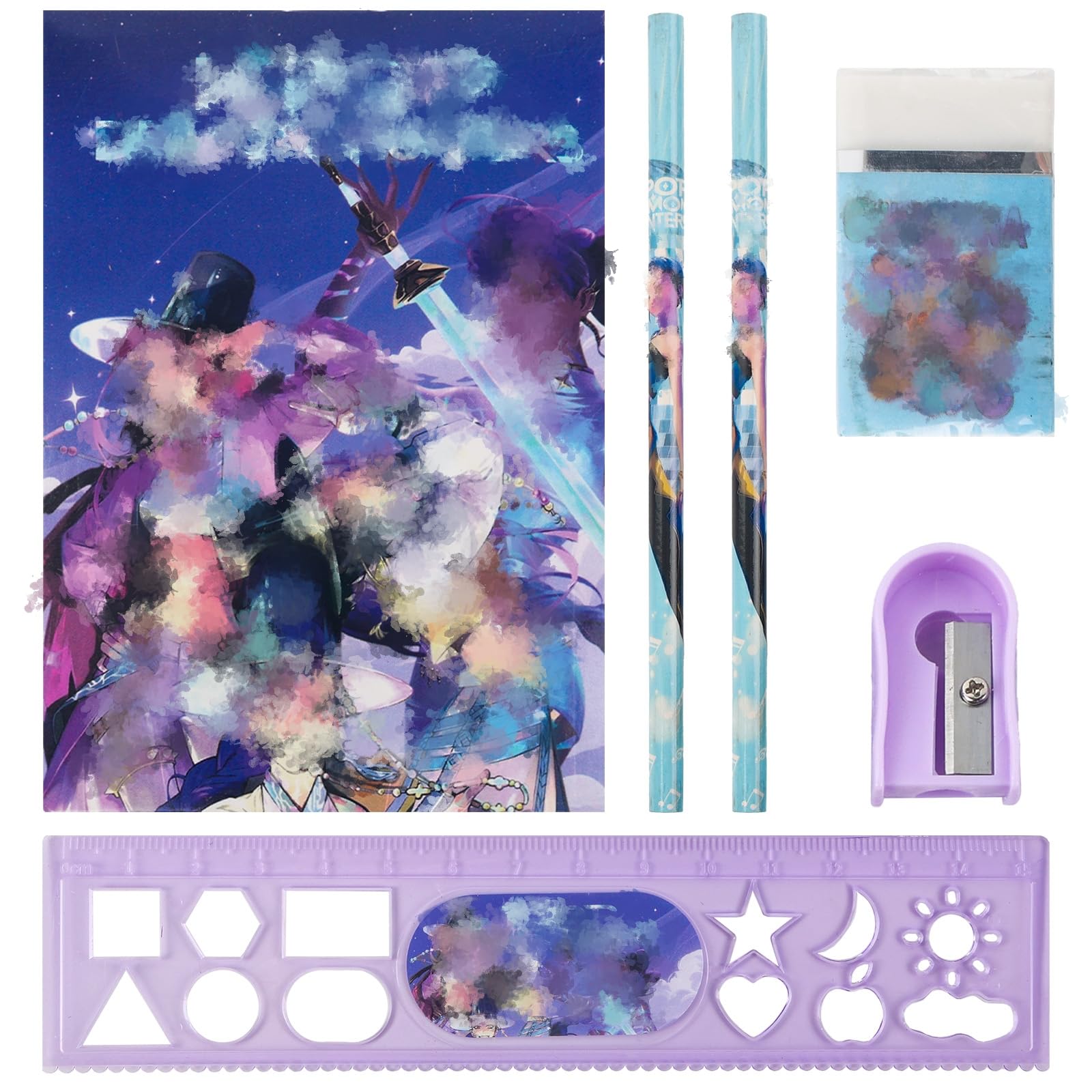 yumcute Cute Stationery Set for School Supplies, Includes Mini Notebook, 2 HB Pencils, Eraser, Small Sharpener, 15cm Ruler – Ideal Back to School Gift for Girls, Kids Students