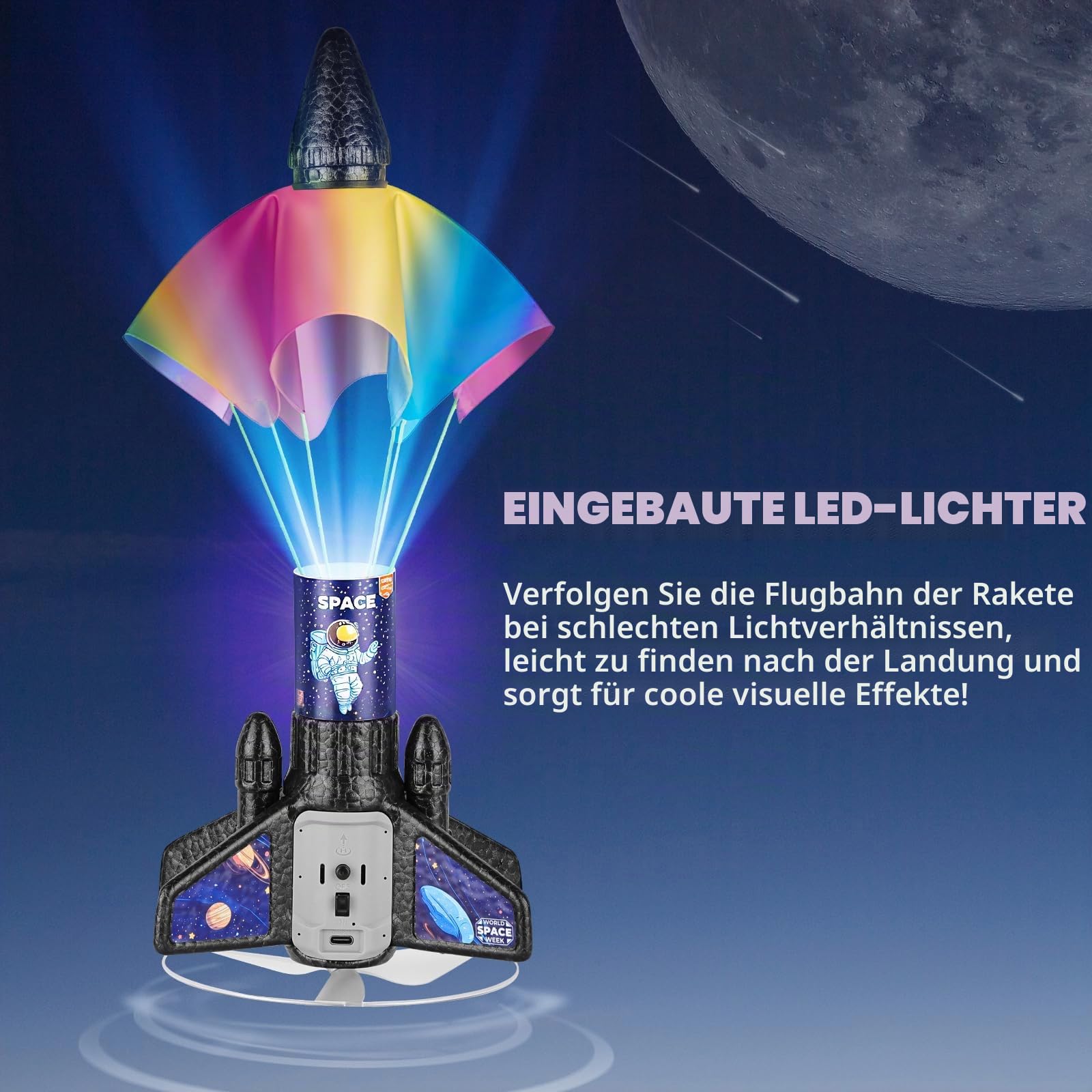 Raketenwerfer Kinder mit Fallschirm, Wiederaufladbare Elektrische Rakete mit Ladeanzeige, Einfach zu Bedienen Outdoor Spielzeug, Robustes EPP Material, für Kinder 7–10 Jahre (schwarz)