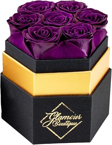 GLAMOUR BOUTIQUE Caja de rosas blancas Forever de 7 piezas, rosas preservadas en una caja, rosas inmortales en una caja que duran un año, flores