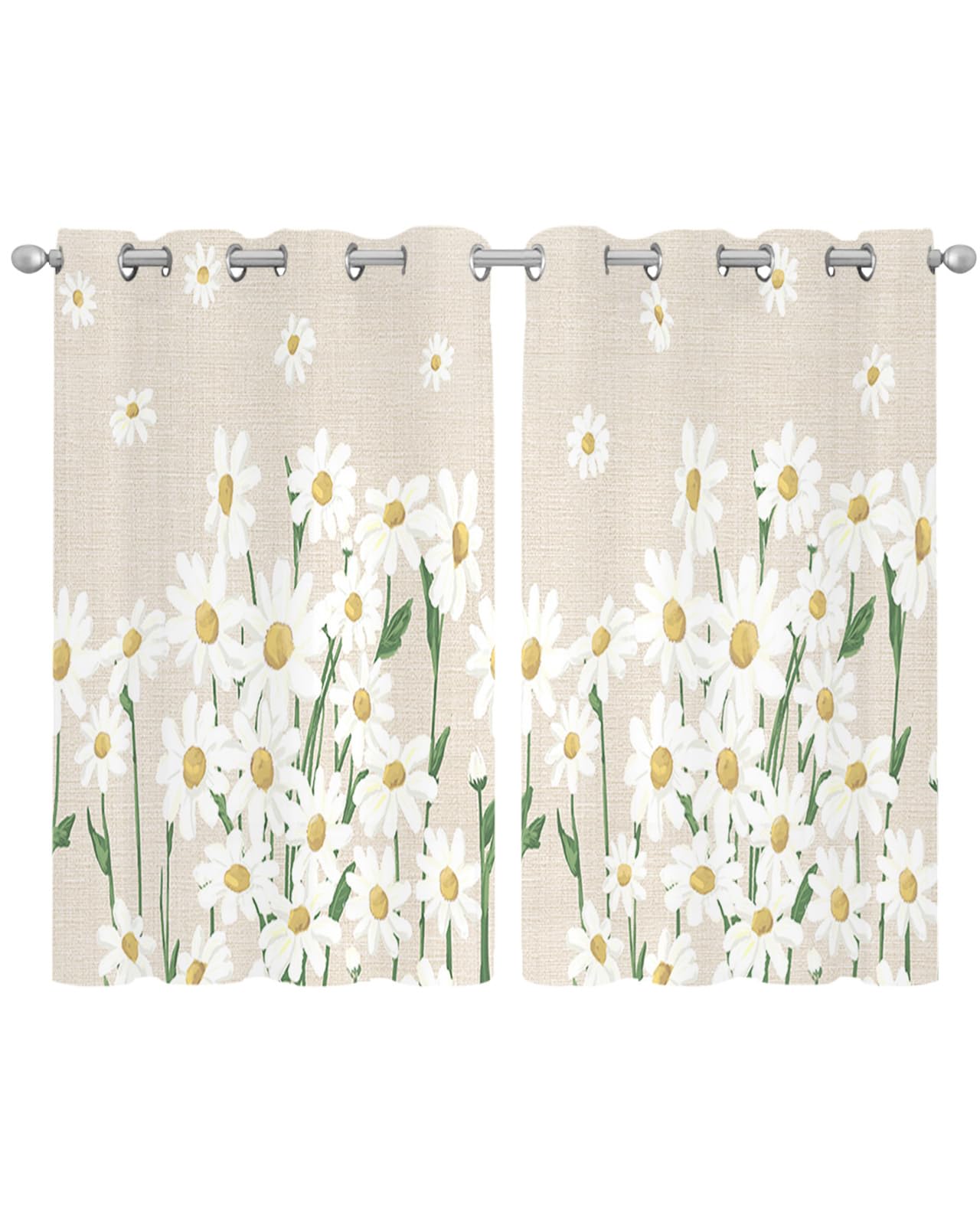 White Daisy Flower Sheer Curtains 39 Inch Length 2 s Set Curtain Drapes for Kitchen,Bedroom,Living Room,Doorway,Hallway,Sliding Glass Door,Bathroom