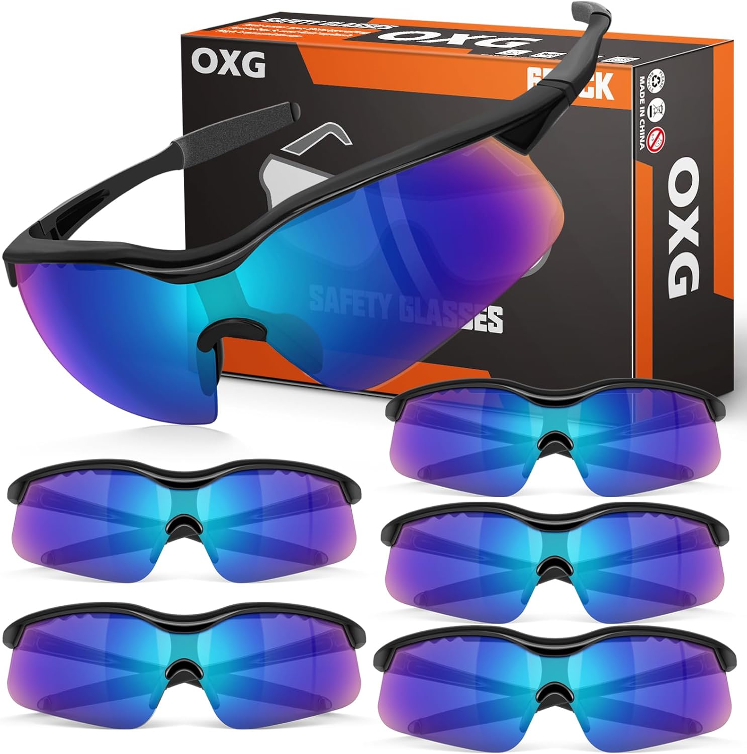 OXG 6 Pack Tinted Safety Glasses for Men Women, Safety Goggles ANSI Z87.1 Protective Eyewear Scratch Resistant Eye Protection